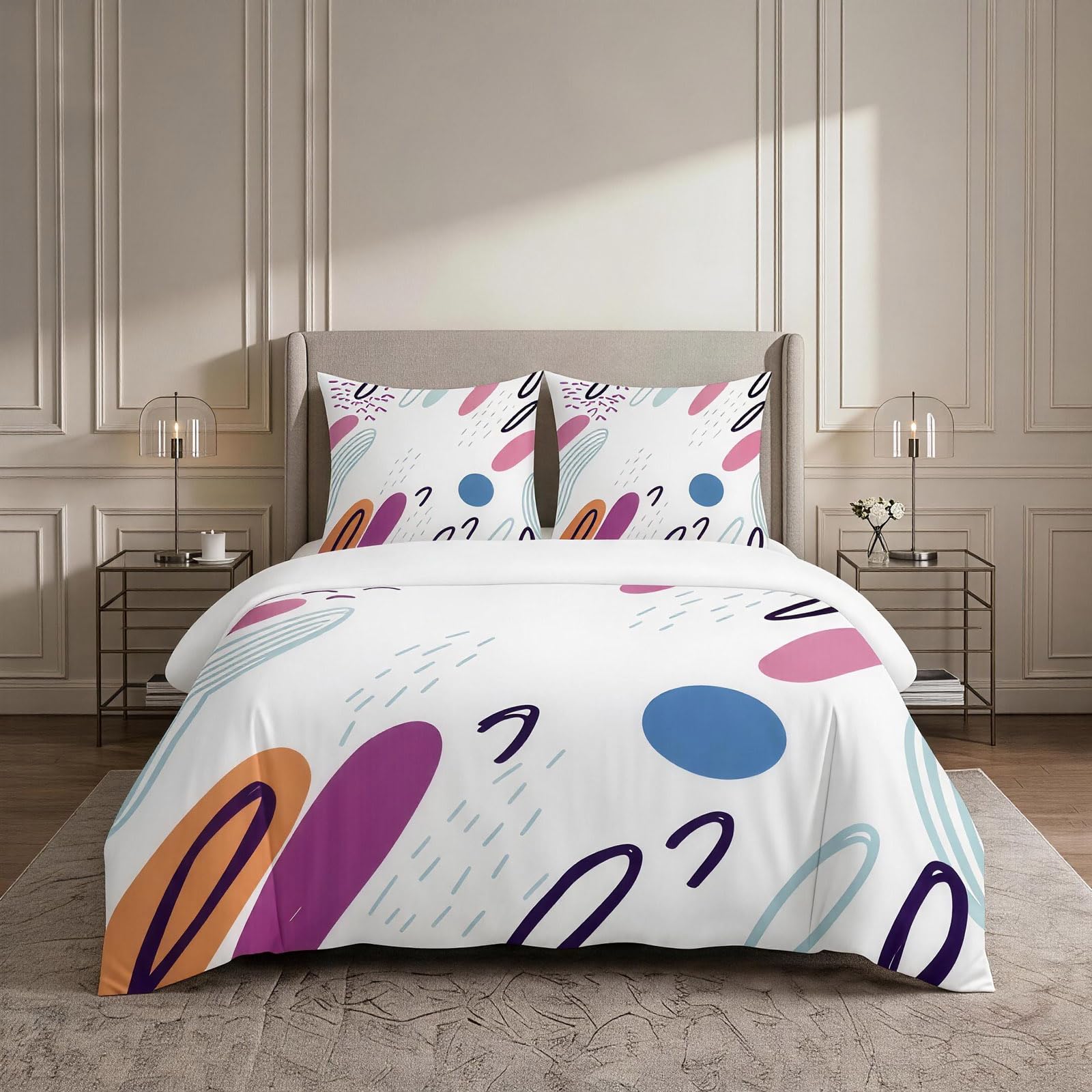 Parure de lit 3 pièces 240x260 haut de gamme en microfibre fluide à lignes abstraites