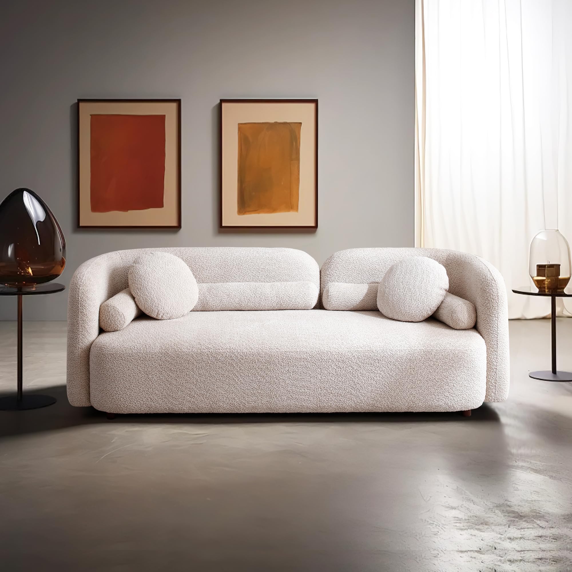 Yoglad 88.58'' 3-Seater Curved Teddy Sofa, Light Beige