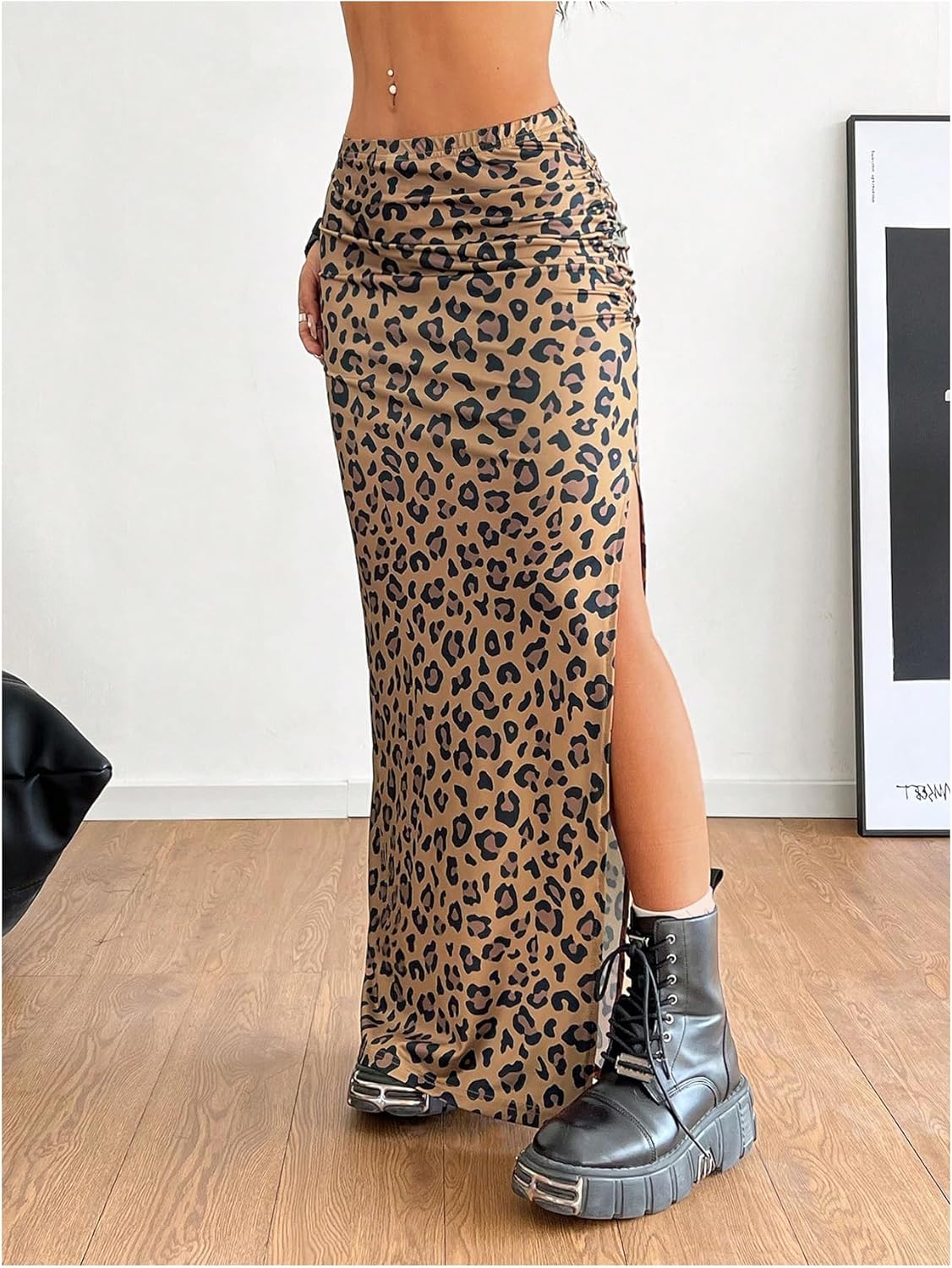 GORGLITTER Women's Y2k Leopard Cheetah Print Maxi Skirt Slit Thigh Bodycon Long Skirts 2025 - Image 2