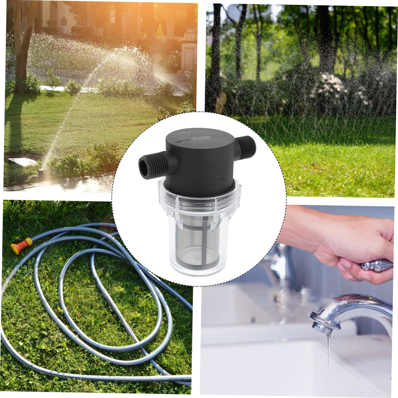 BESTYASH Wasserpumpen Siebfilter mit Nylon und Edelstahl Inline Rohr Druckfilter mit Schraubenschlüssel für Vorfilter Wasserpumpe im Garten