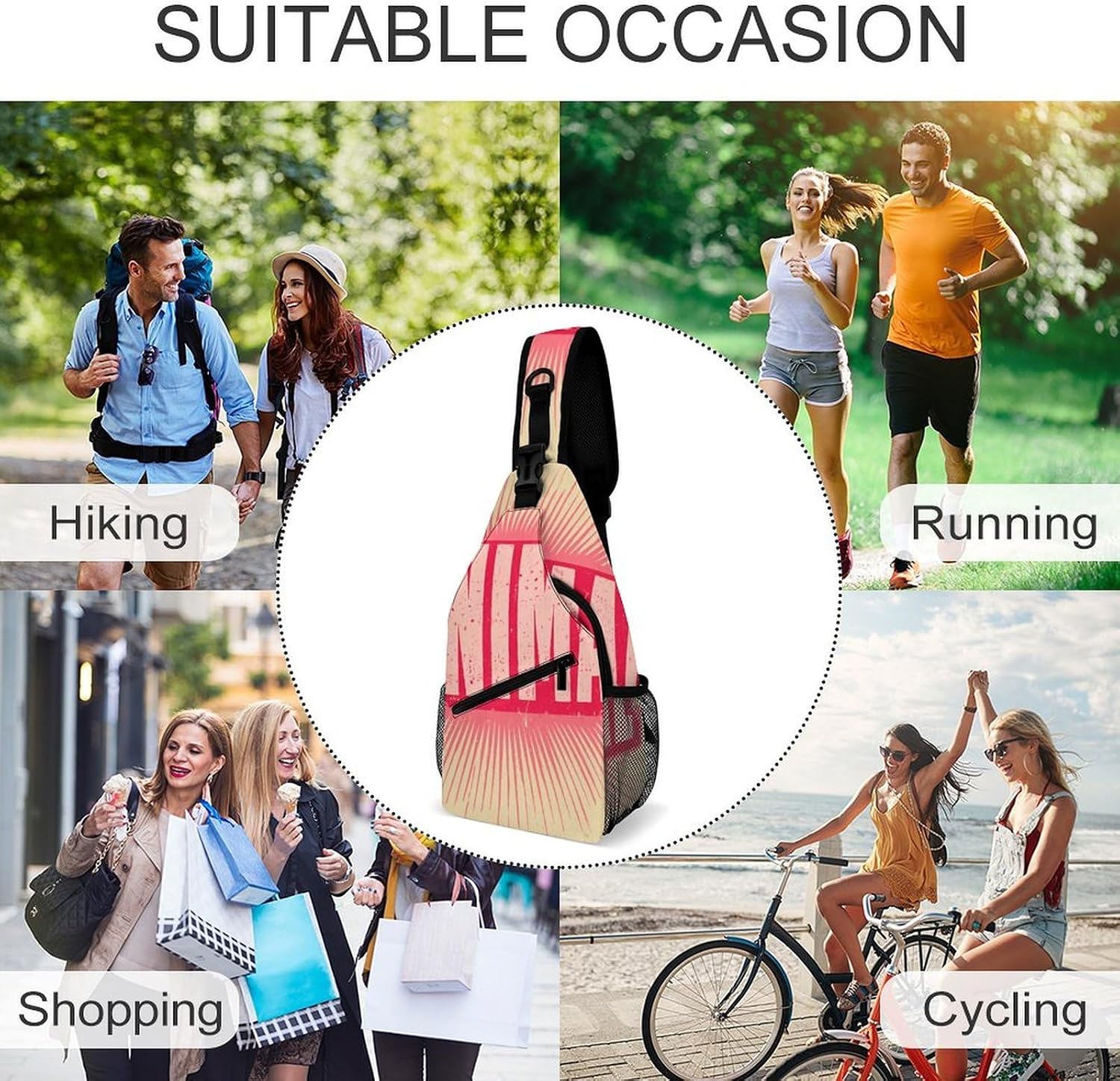 Letters MINIMAL Sling Crossbody Bag Lightweight Chest Shoulder Backpack for Outdoor Sports