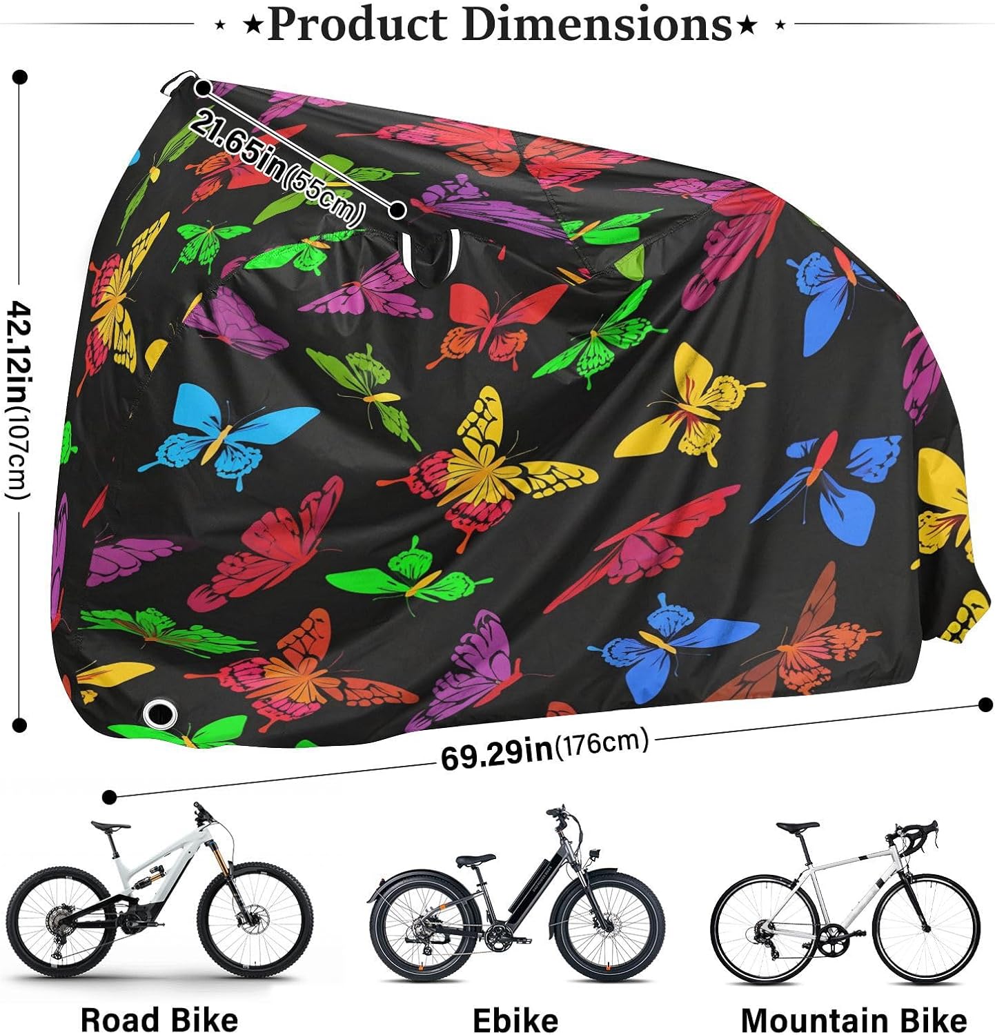 Colourful Butterflies Bike Cover Waterproof Outdoor Storage, Bicycle Cover Rain Sun UV Wind Proof for Mountain Bike,Road Bike,Electric Bike
