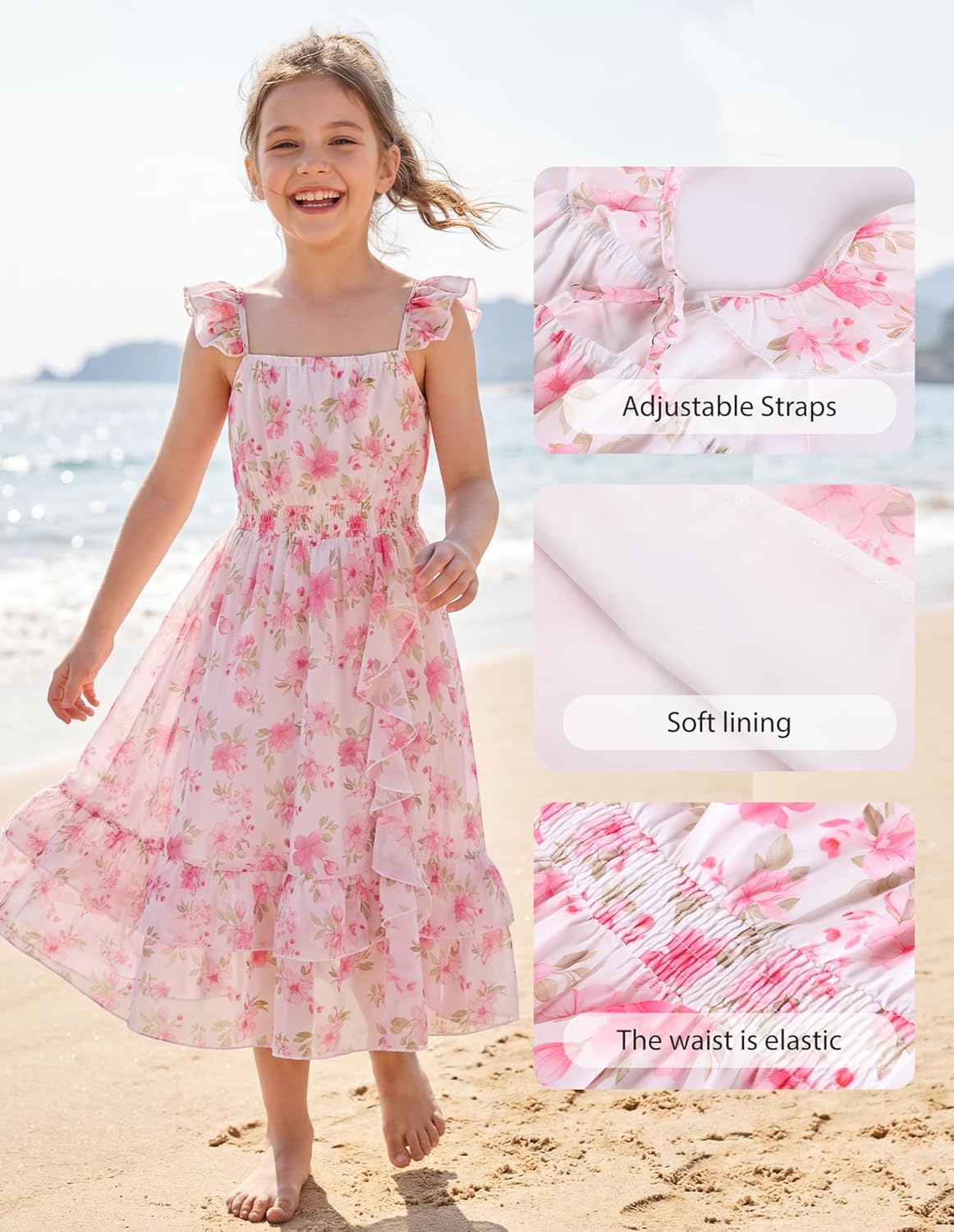 GRACE KARIN Girls Flutter Sleeve Smocked Floral Dresses, Kids Easter Spring Summer Dress, Teen Hawaiian Maxi Long Dresses - Image 4