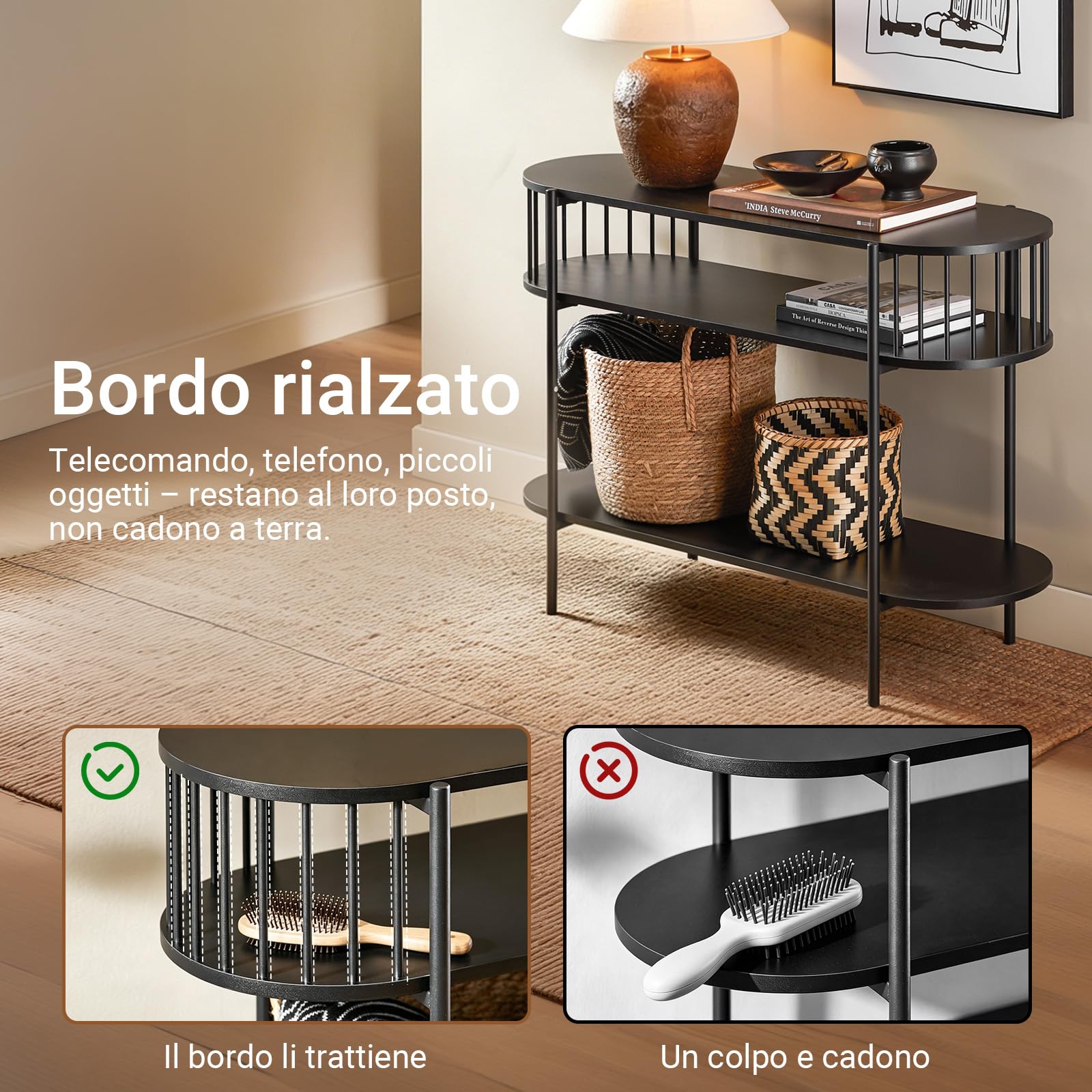 SoBuy Consolle Ingresso con 3 Ripiani, Tavolo Legno Nero Moderno per Ingresso, Corridoio o Soggiorno, Ampio Spazio per Famiglie, L110 x P39 x H76 cm, FSB90-SCH