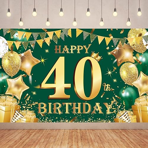 Miniatura 10 de Pancarta de cumpleaños de oro verde de 6 x 3.6 pies, decoración de fondo de feliz cumpleaños de 80 años, decoración de fondo de fotografía de