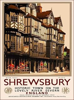 ABLERTRADE 8X12 Inch Sign Shrewsbury Shropshire, England Great Britain Vintage Travel Advertisement Retro Metal Poster Wall Decor Tin Signs