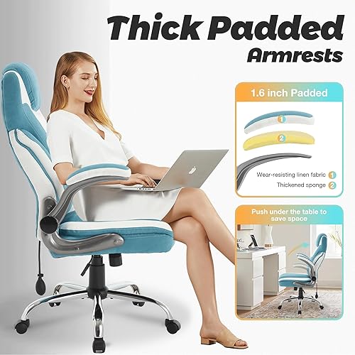 Miniatura 8 de Silla de oficina ejecutiva grande y alta, silla de escritorio resistente, asiento ancho, reposabrazos abatibles para silla de juegos de computadora,