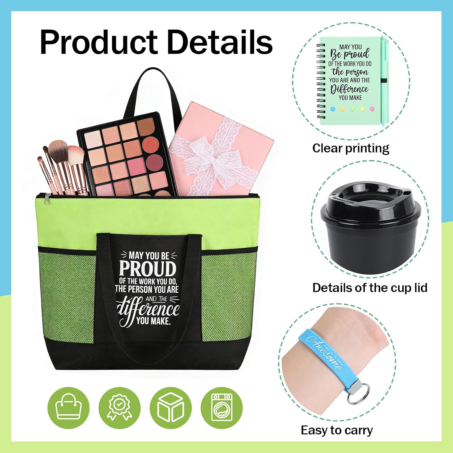 clothmile 40 Pcs Team Appreciation Gift for Employees Bulk Inspirational Quote Notebook Silicone Keychain Tote Bag Plastic Cup Office Gifts for Coworker Office Staff Teacher Group