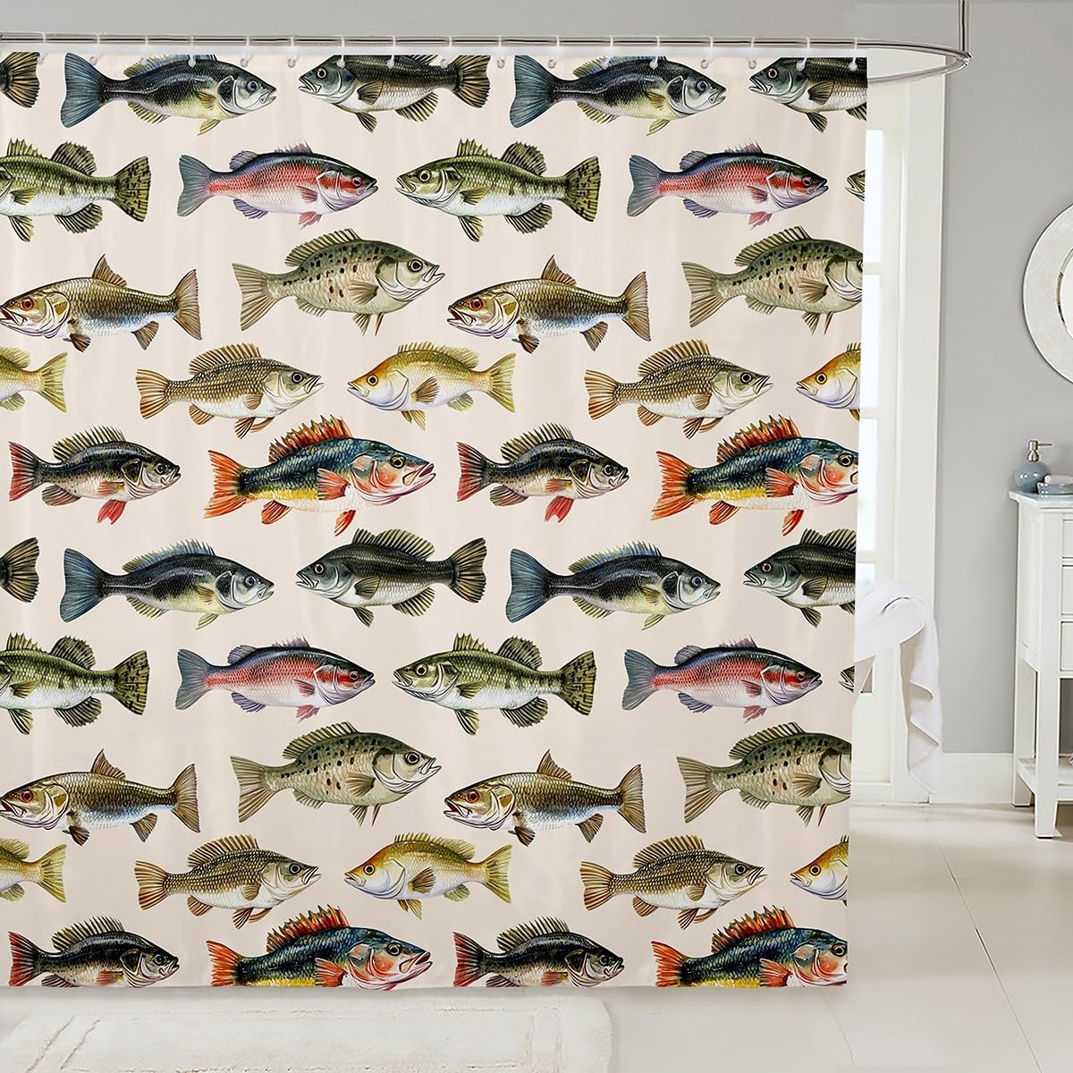 Rideaux de douche imperméables poisson brochet 182,9x198,1 cm
