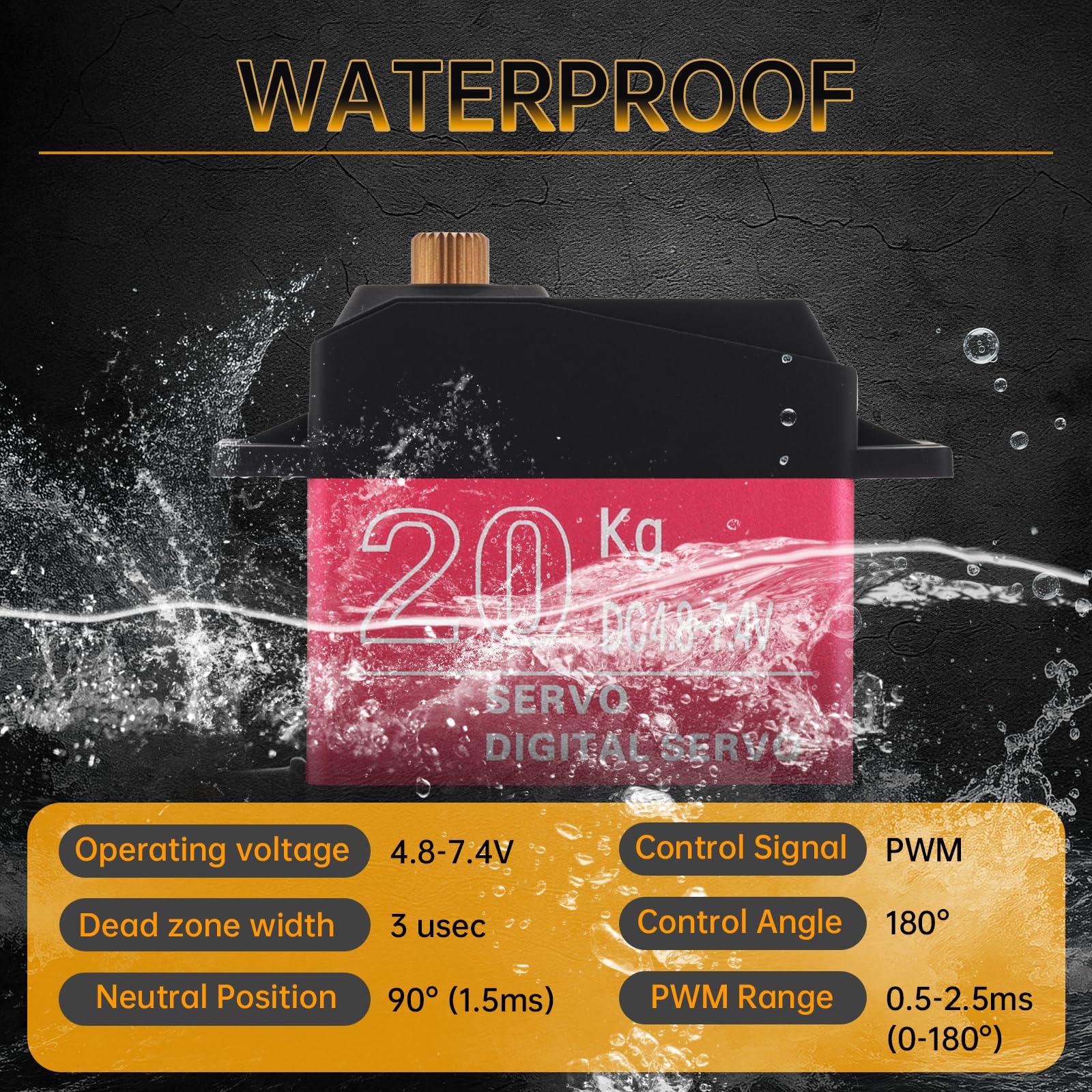 Paquete de 2 servomotores RC de 20 kg de alto par, servo de dirección de engranajes de metal completo con bocina servo de 25T para robot de coche RC de 1/8 1/10, ángulo de control de 180°