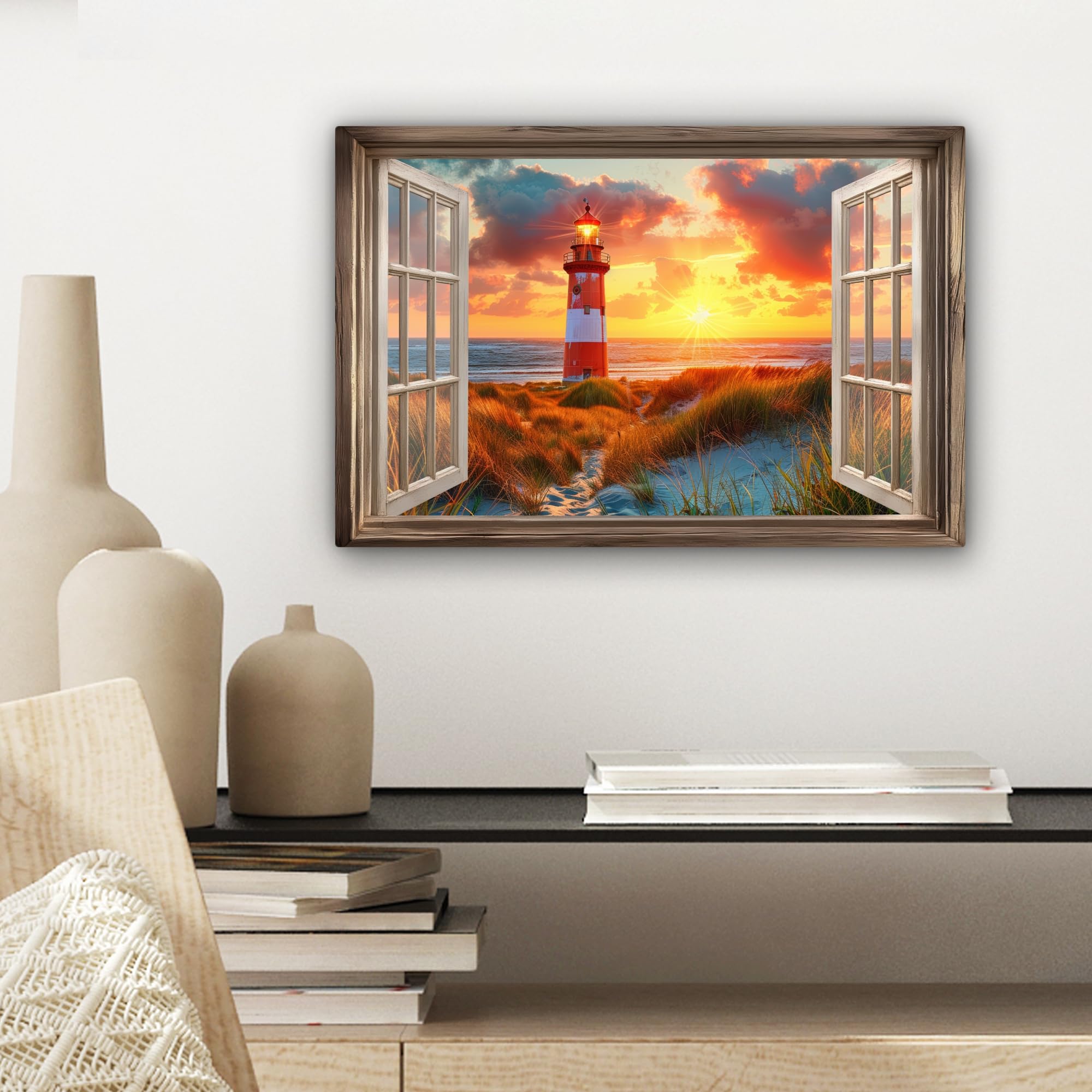 MuchoWow© Canvas Wall Art Decor Paintings Print framed on Pictures, View - Window, 30L x 20W cm - Image 5