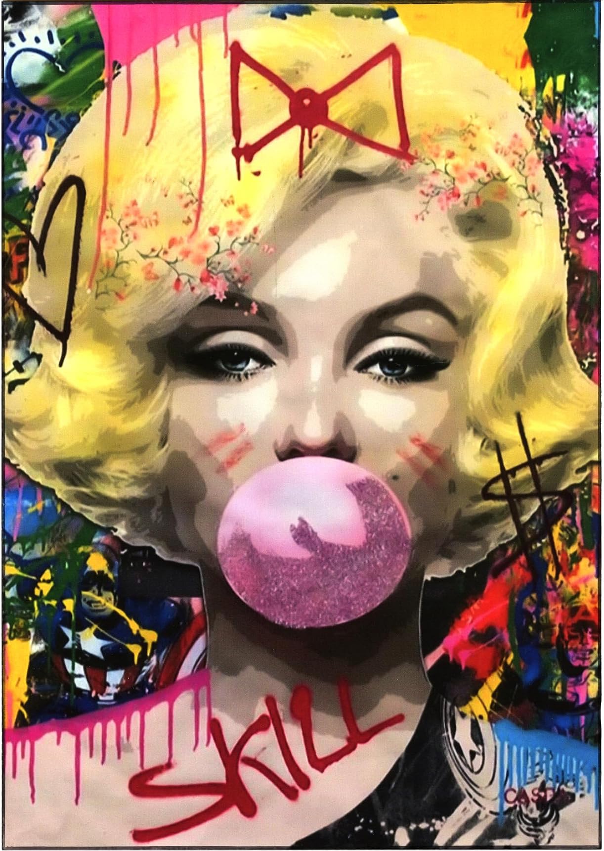 KUSTOM ARTMarilyn Monroe Marilyn Monroe Vintage Style Pop Art Series with Chewing Gum Print on Wood 30 x 21 cm