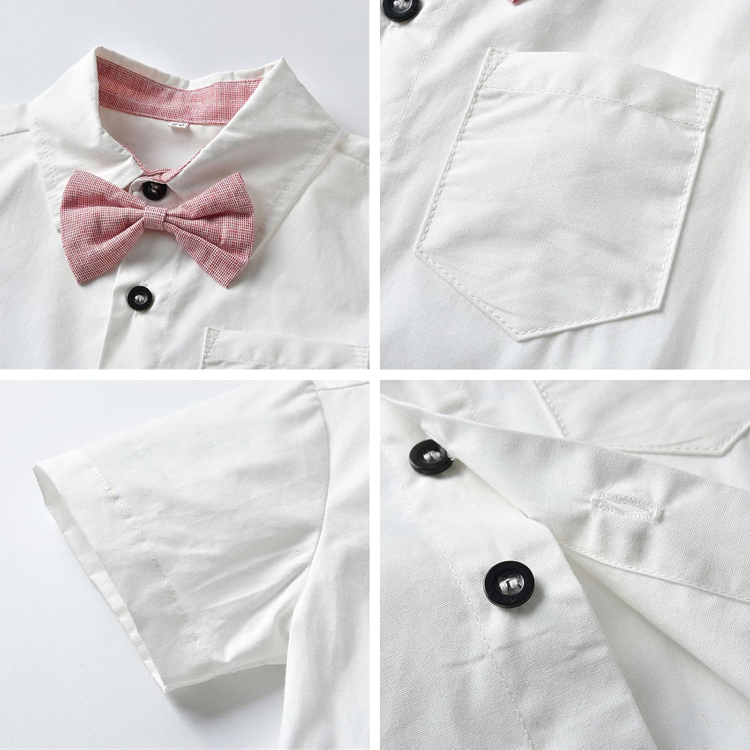 Toddler Boy Summer Gentleman Outfits Short Sleeve Shirt with Bowtie Suspender Shorts Suit 1-8 Years