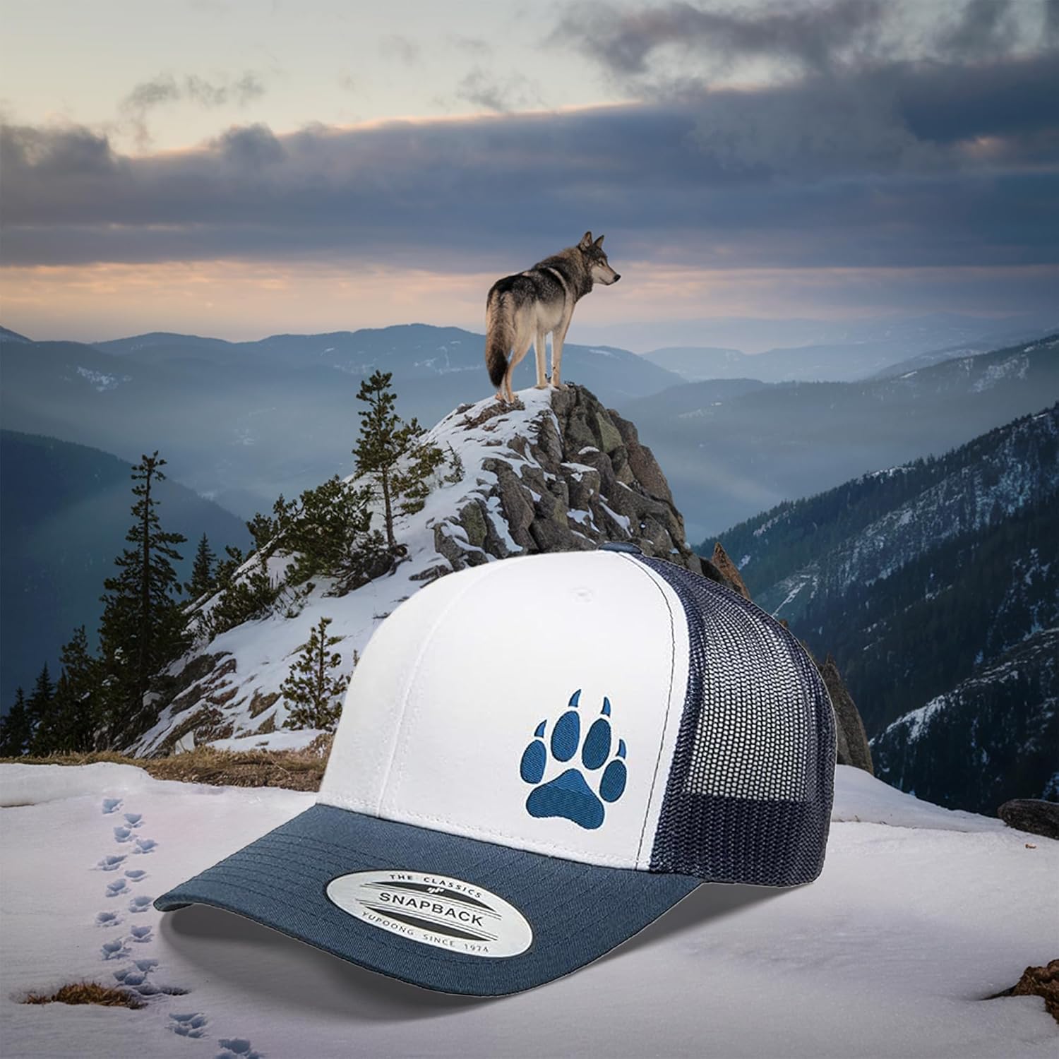 Embroidered Wolf Paw Trucker Hat – Mesh Back Snapback Cap for Men & Women, Breathable Outdoor Baseball Hat