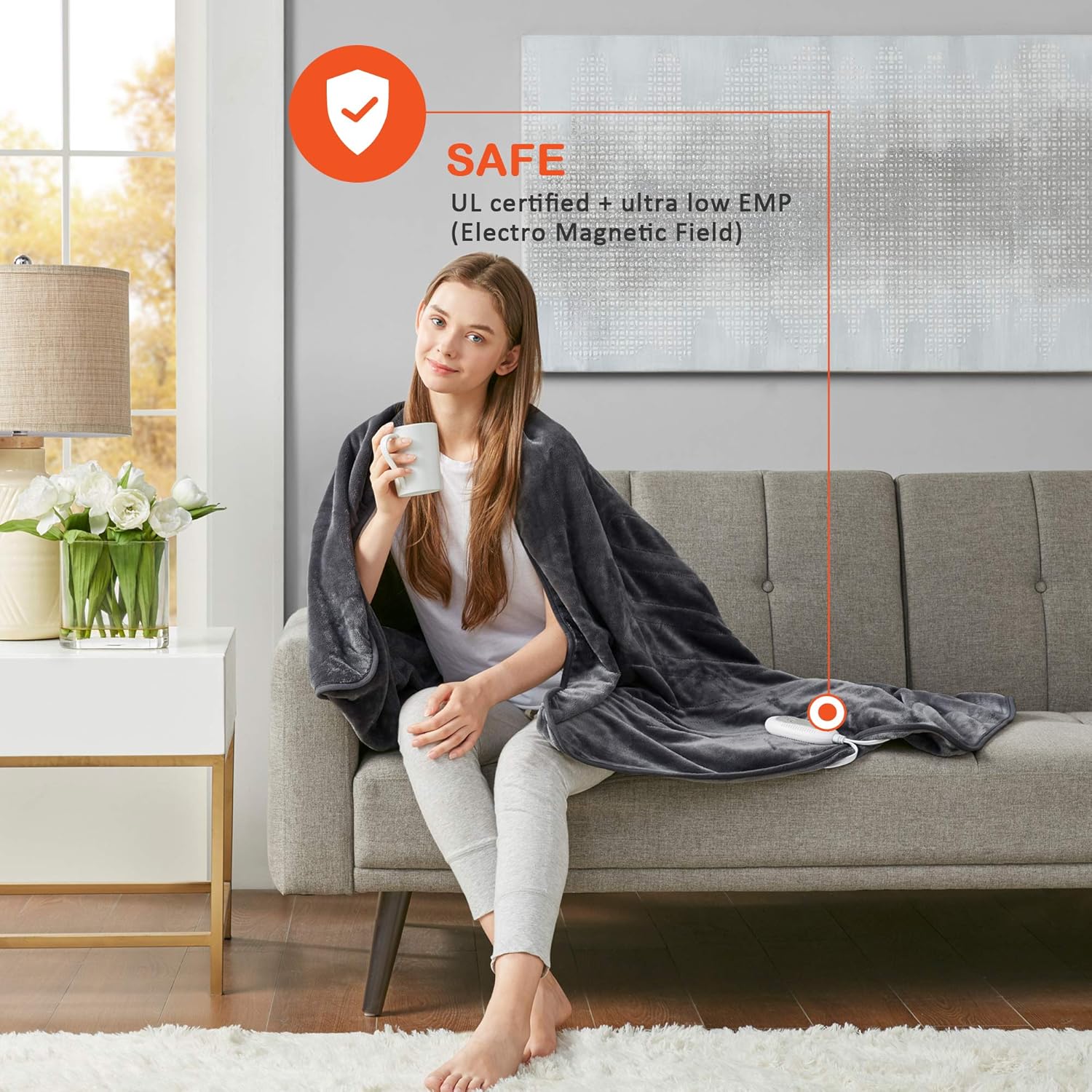 Microplush Electric Blanket with Foot Pocket Grey 50x62 | Heated Lap Throw for Home or Office - Keeps Toes Toasty | 3 Heat Settings with Auto Shut Off | 6Ft Power Cord | Washable : Home & Kitchen