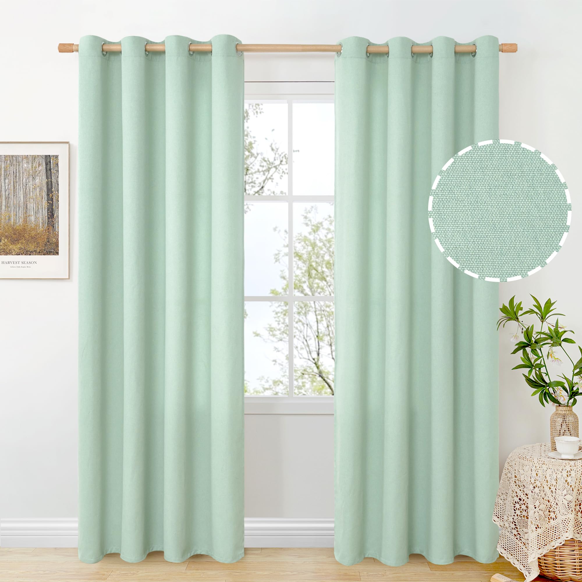 BGment Sage Green Linen Curtains 84 Inches Long for Living Room 2 Panels Set, Spring Decorative Grommet Privacy No See Through Drapes for Bedroom
