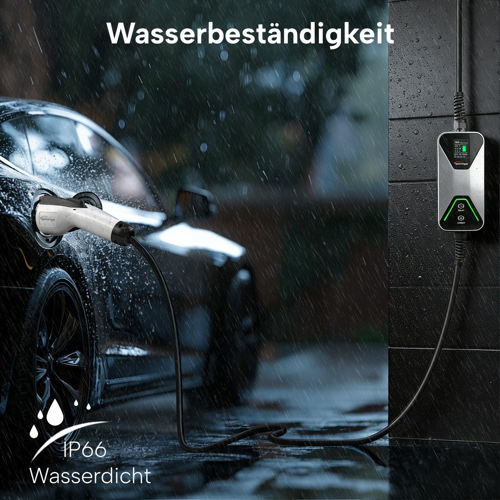 Typ 1 Ladekabel Schuko 16A /3,5kW /5M, J1772 Tragbares Ladegerät | mit Typ 1 auf Typ 2 Adapter, Verstellbarer Strom 8A/10A/13A/16A,LED-Bildschirm,6h Verzögerungstimer, IP66