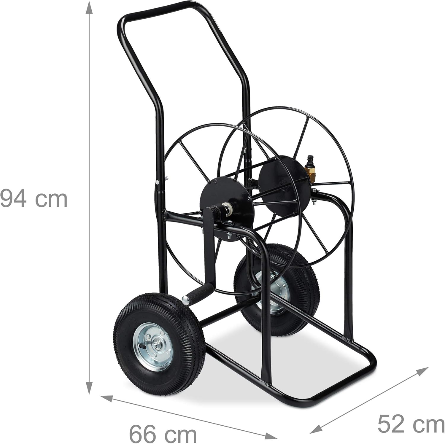 Diagram showing dimensions of the hose cart