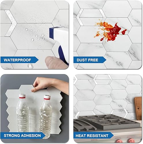 Miniatura 6 de Azulejos de despegar y pegar para salpicaduras de cocina, acabado mate, paneles de pared 3D de mármol de baño, azulejos de panal para caravanas