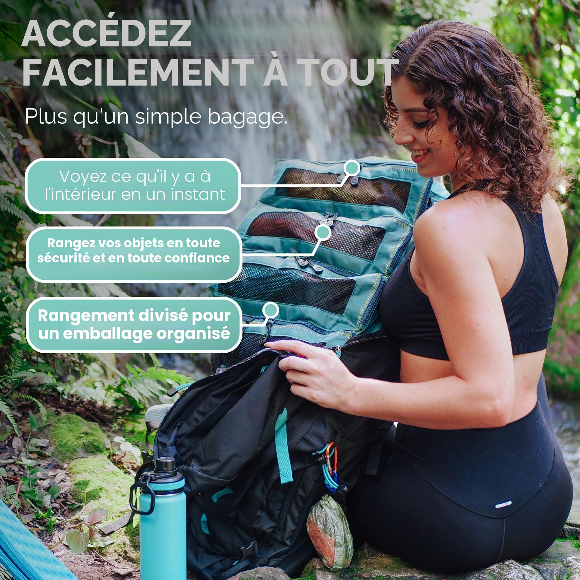 Pack Gear Organiseur de bagage à main à suspendre – Notre organiseur de bagages à suspendre standard s'adapte à tous les bagages à main – Nos cubes d'emballage pour voyager utilisent des fenêtres en