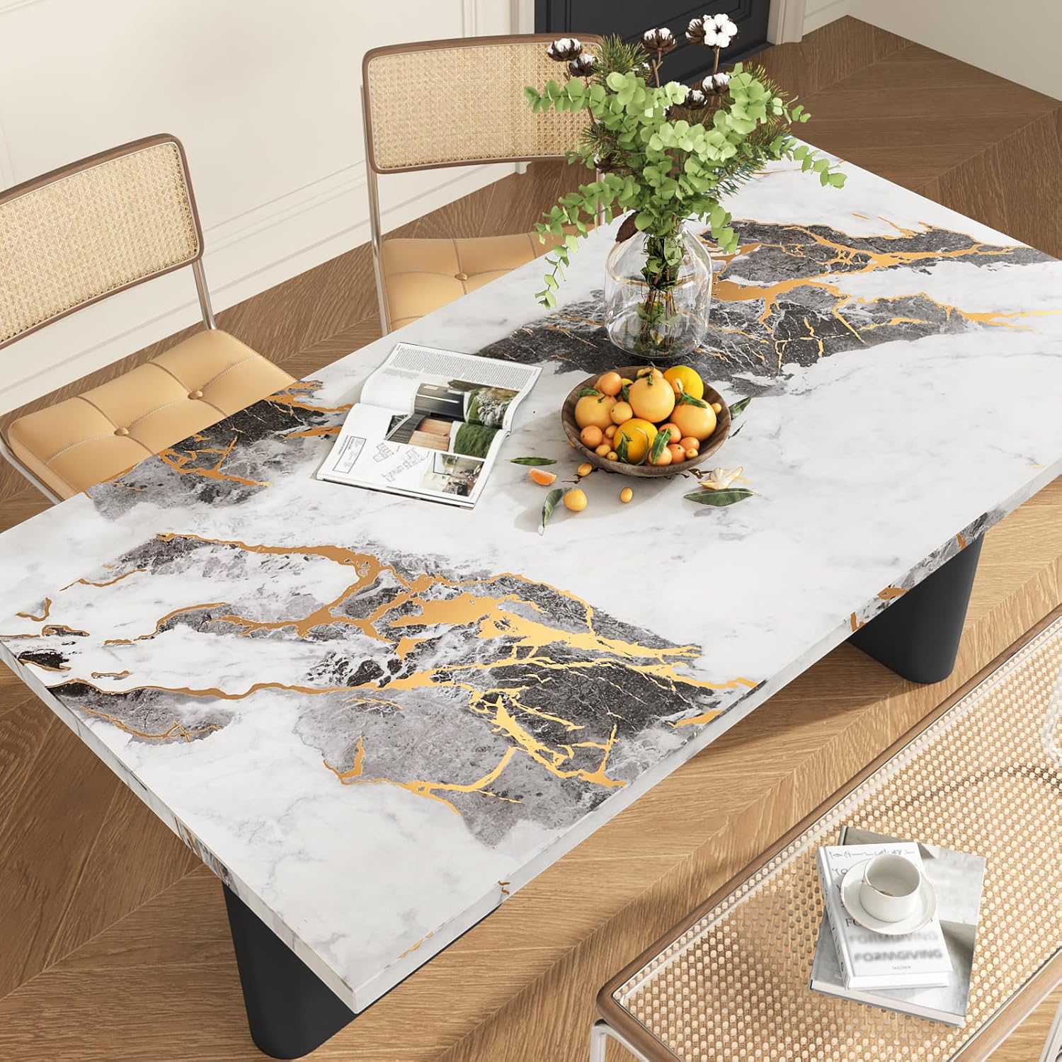 VEELIKE Extra Wide Black and White Marble Contact Paper with Gold Veins 32''x118'' Peel and Stick Countertops Waterproof Self Adhesive Vinyl Countertop Wrap Thick Marble Wallpaper for Kitchen Bathroom
