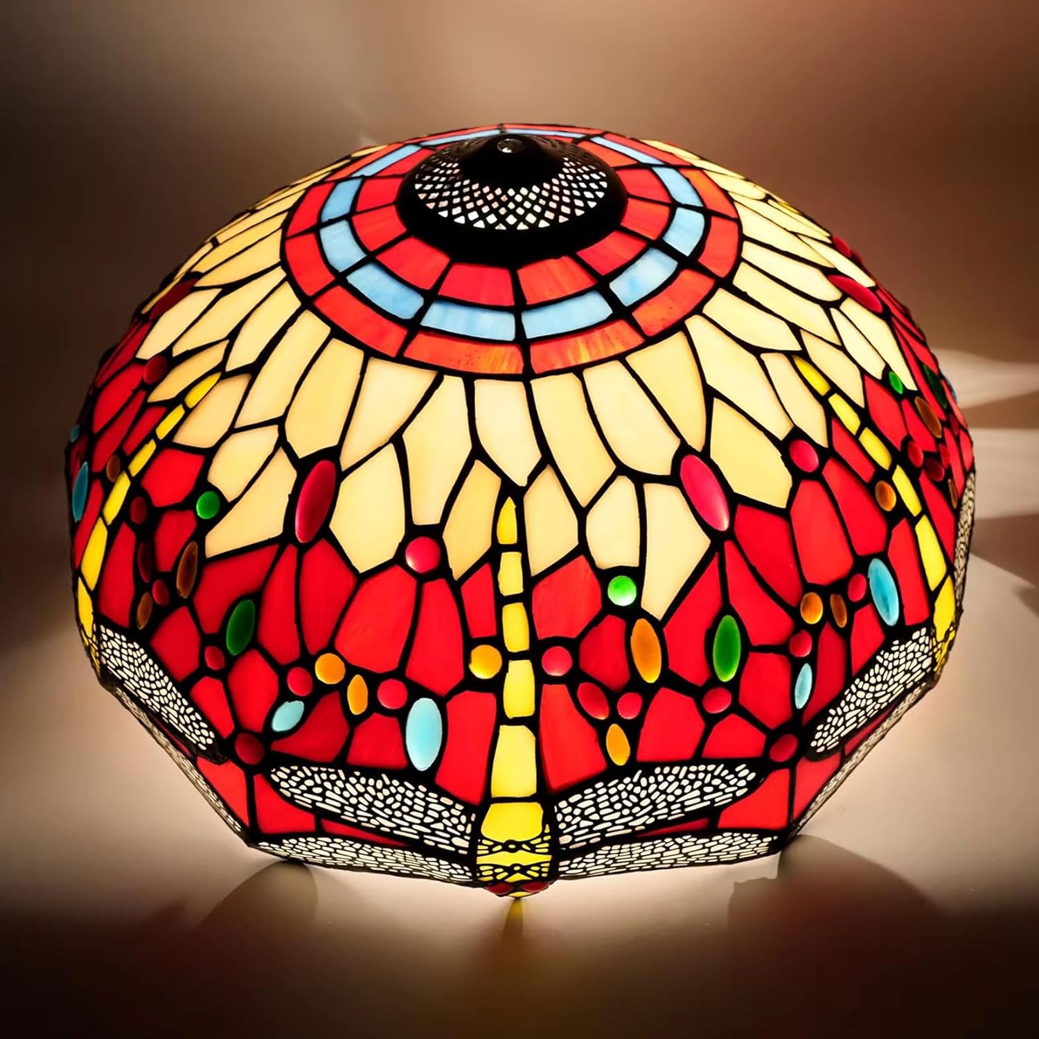 W16H9 Inch Tiffany Lamp Shade Replacement, Stained glass Dragonfly style Lampshades, Only Handmade Retro lampshade Replacement for Table Lamp Pendant Light Floor Lamp Ceiling Fixture,Red