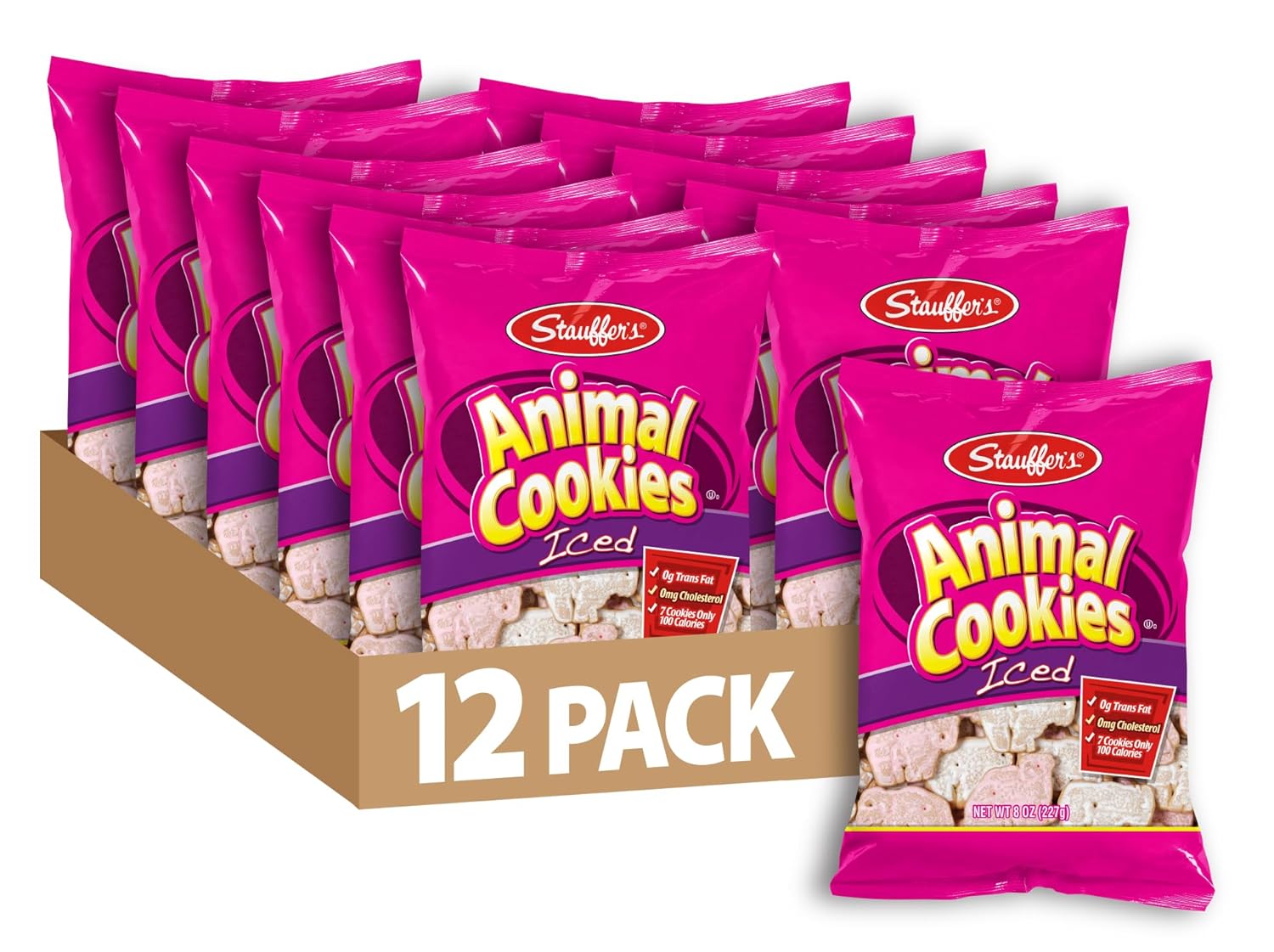STAUFFERS Iced Animal Cookies - 12 Count, 8oz Bags - Classic Animal-Shaped Snacks for the Family