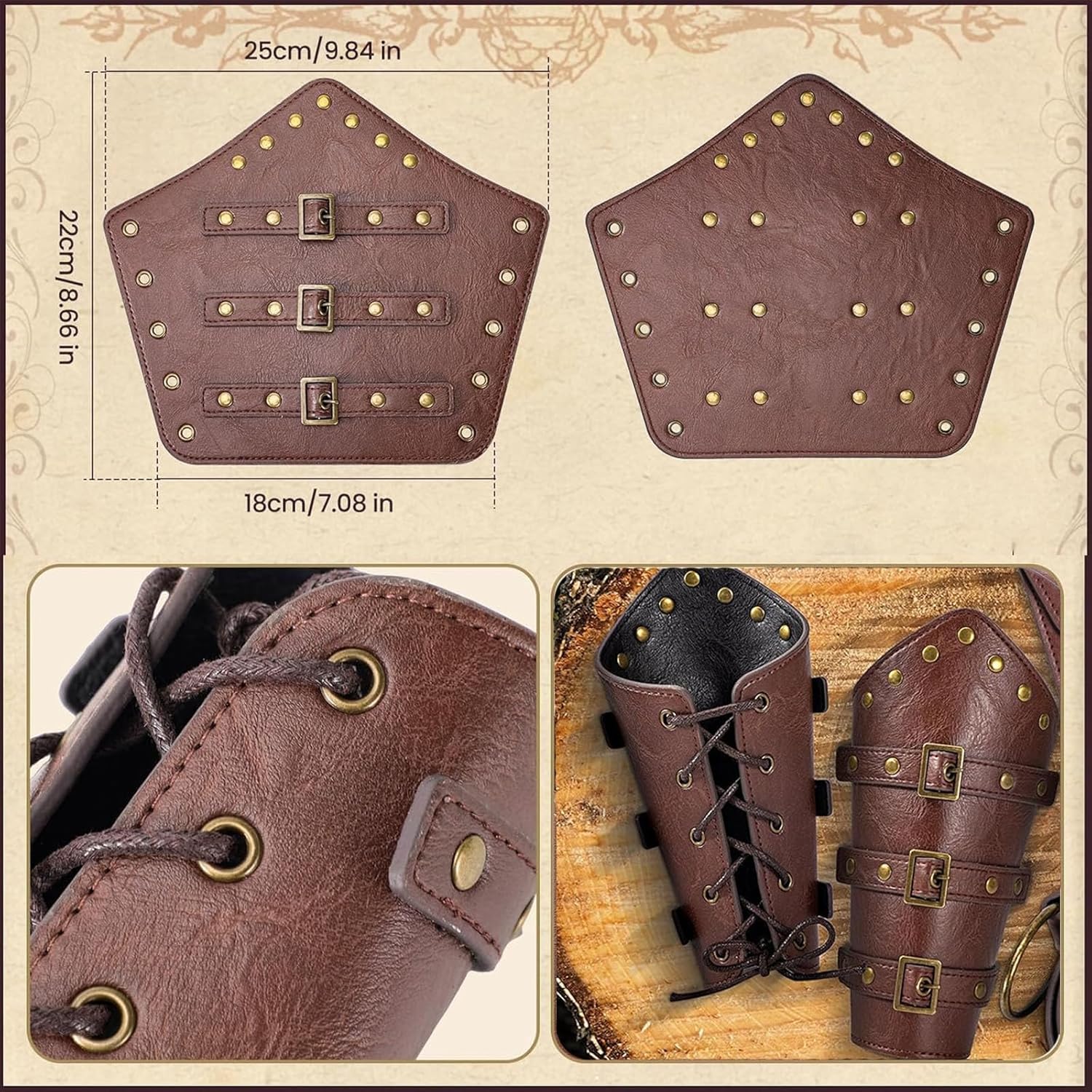 Shoulder Armor Pauldron Vial Witch Belt Pouch Waist Bag Retro Bracer Medieval Knight Robot Renaissance Cosplay Viking Costume (Brown)