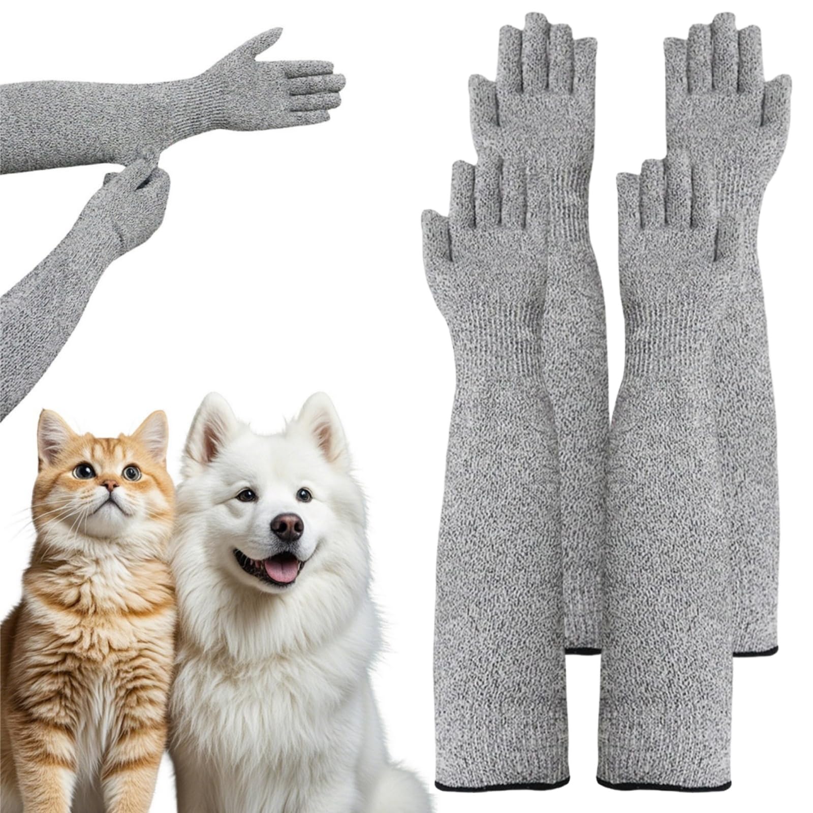 Cat Grooming Gloves, 13 Inch Extra Long Anti Scratch Arm Protection Sleeves — Pet Handling Gloves for Bathing, Nail Trimming & Grooming, Protective Sleeves for Cats & Small Dogs, Pet Care Acces (2PCS)