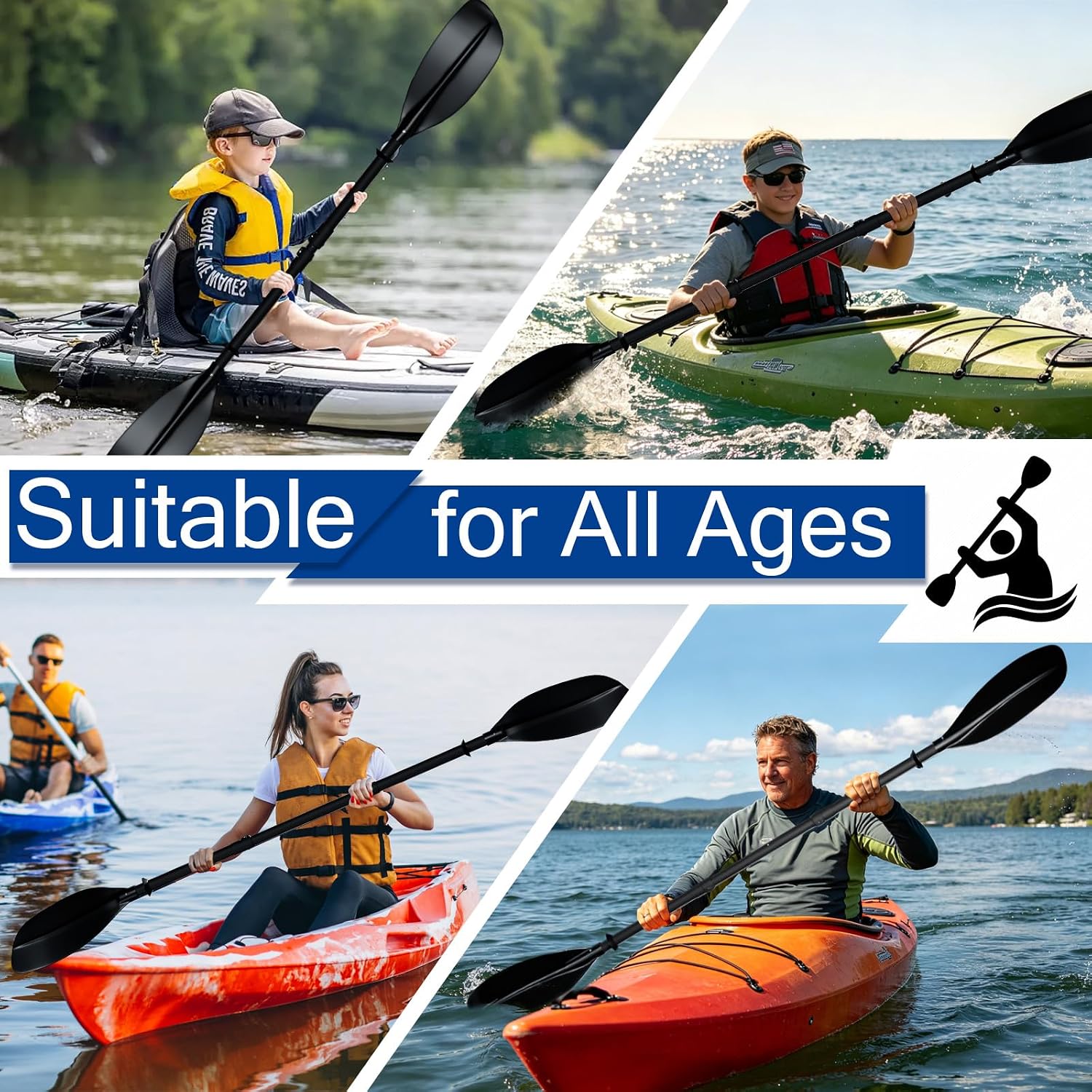 Kayak Paddle, 60" to 90" Canoe Paddle Telescoping Adjustable for Boat Oars Fishing Adults with Kayak Paddles Leash with Kayak Paddles Leash Steel Material