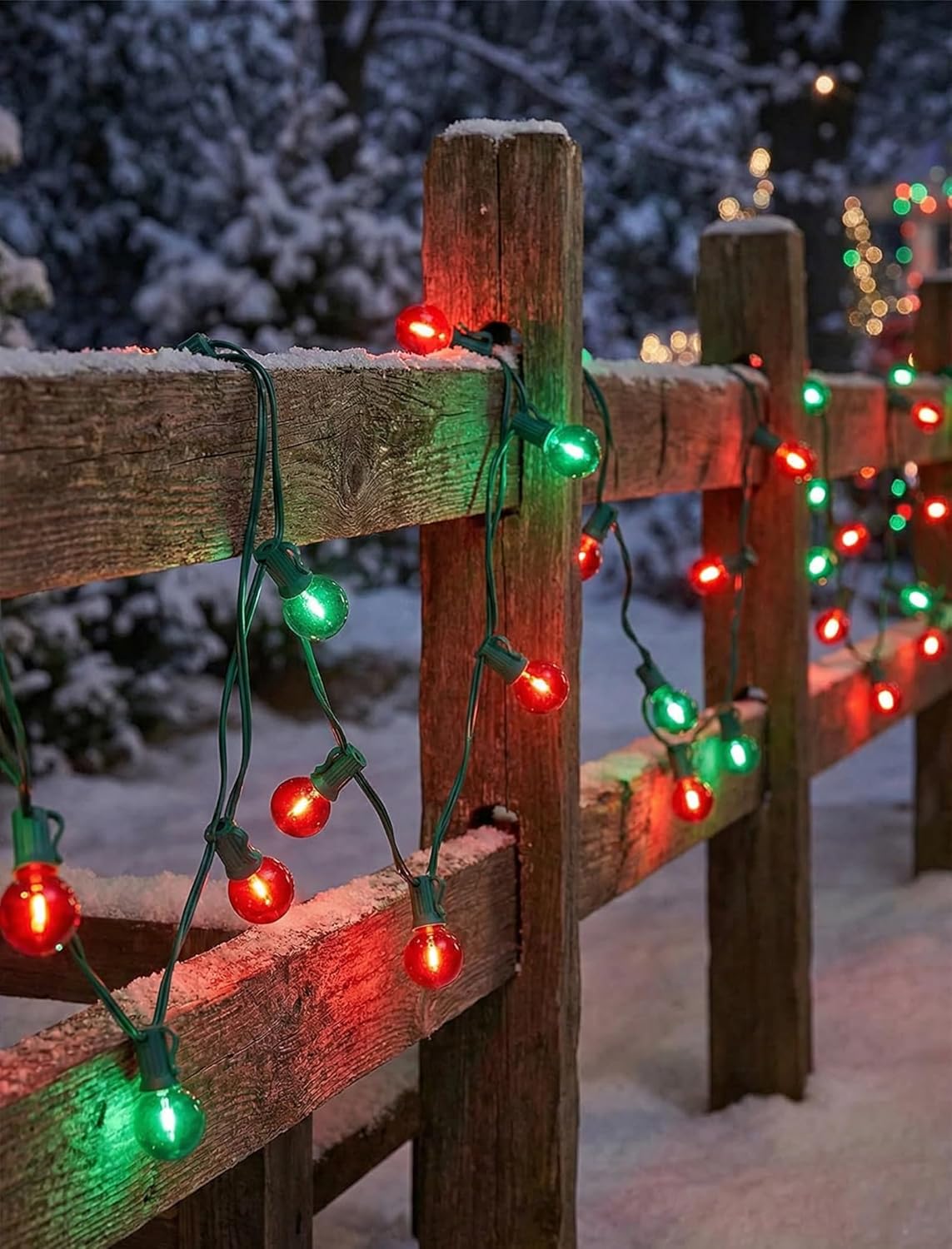 G40 LED Christmas String Lights, 50FT Christmas G40 String Lights with 27 Shatterproof LED Clear Red Green Bulbs, Xmas Outdoor Decoration Lights for Patio Backyard Roofline Garden Yard