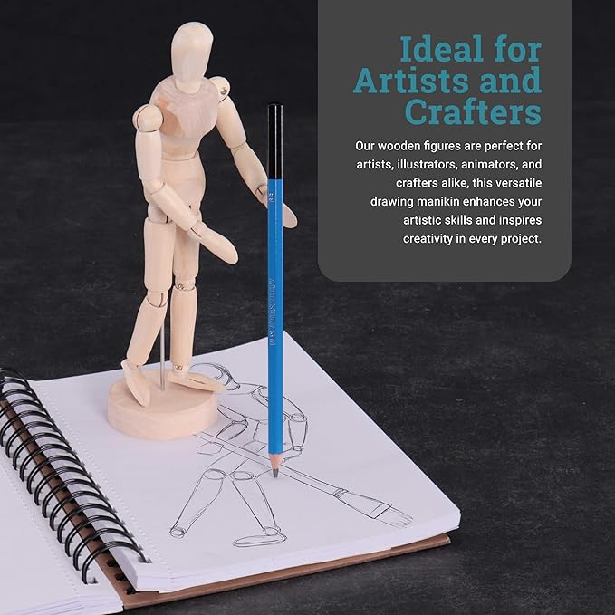 Figura de Madera para Dibujo 8" Kit 6 Piezas Articulada con Base miniatura 7