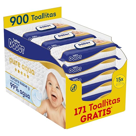 Dodot Pure Aqua Soft Textured Baby Wipes, 900 Wipes (15 Packs of 60 Count) with 99% Water Lotion