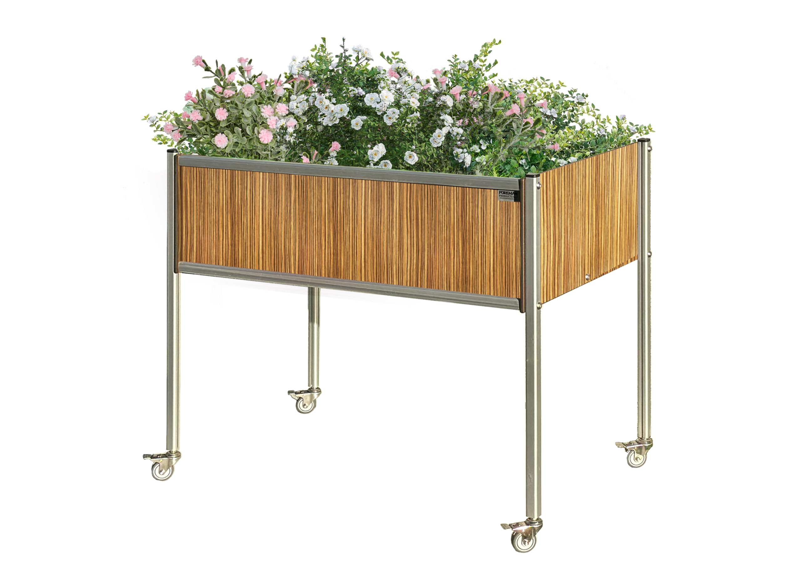 Foreman Raised Garden Bed on Wheels – Weather-Resistant Raised Garden Bed (48" x 24" x 32") with Drainage, Ideal Raised Garden Bed for Vegetables & Flowers – 300 lb Capacity, Zebrano Wood Grain