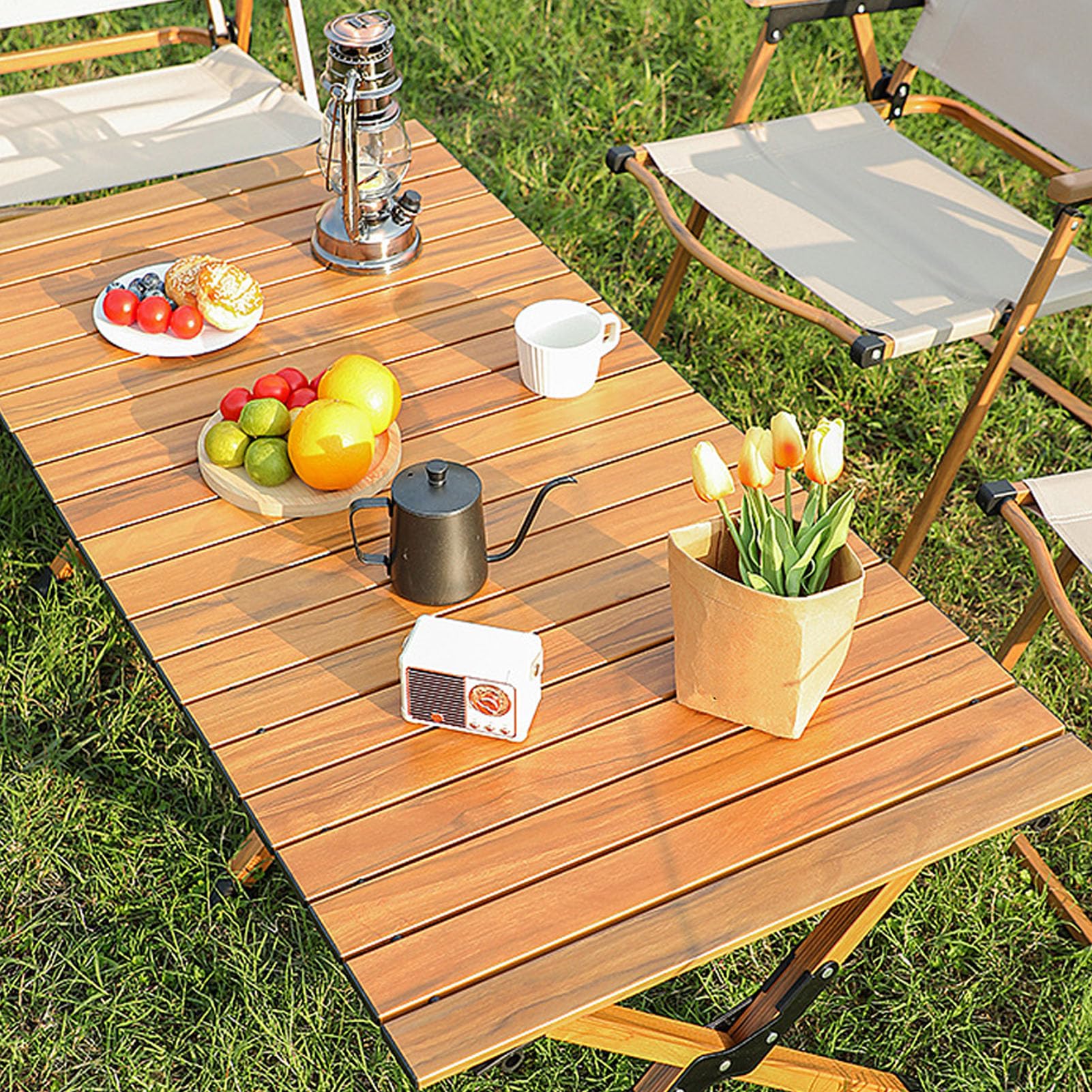 Mesa Plegable para Acampar, Mesa Portátil Enrollable para Exteriores con Bolsa de Transporte, Auxiliar Liviana para Picnic, Barbacoa, Senderismo, para la Playa, Patio
