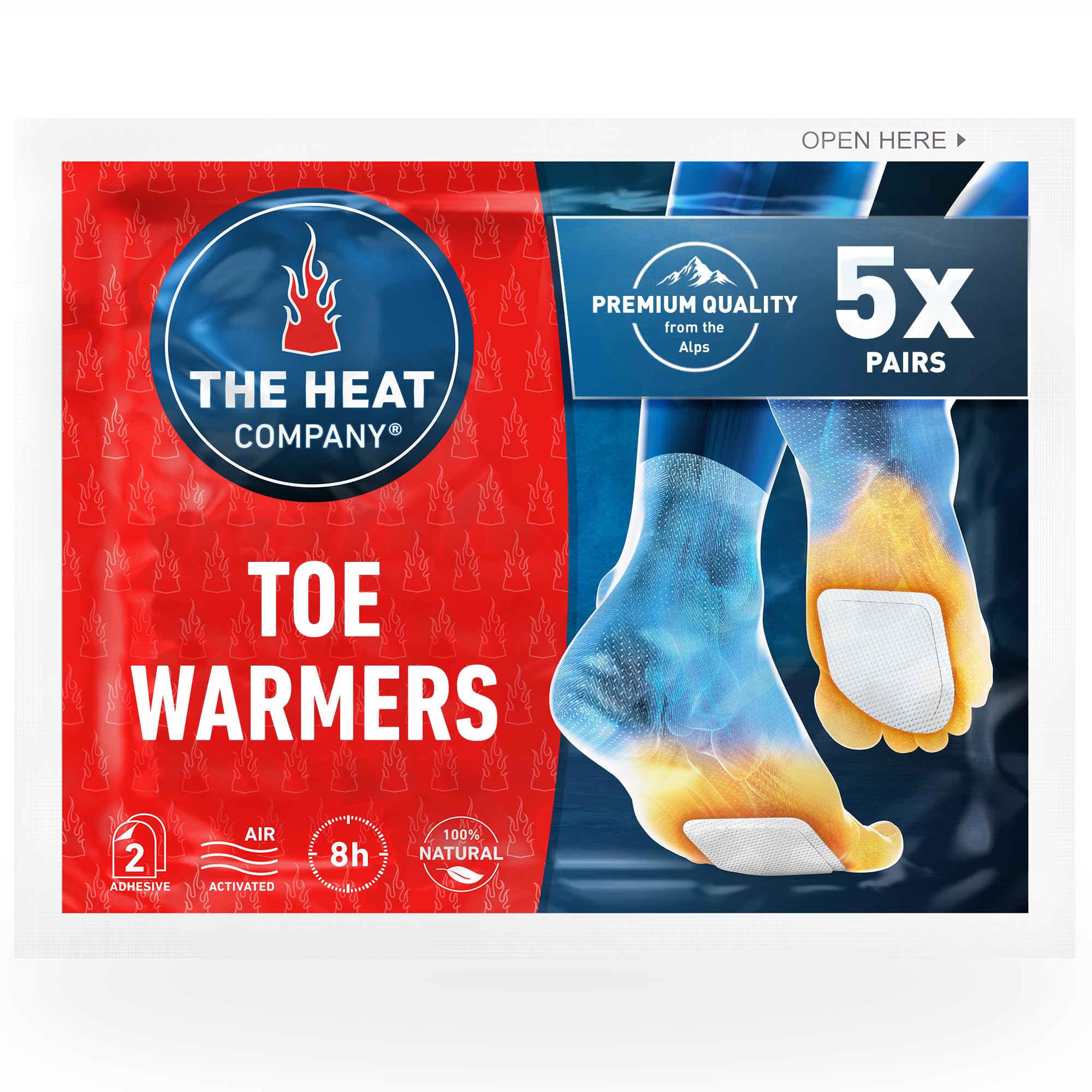 THE HEAT COMPANY Toewarmers - 5, 15 or 40 Pairs - EXTRA WARM - Adhesive - Foot Warmers - 8 Hours Warm Feet - Instant Heat - Air Activated - Purely Natural
