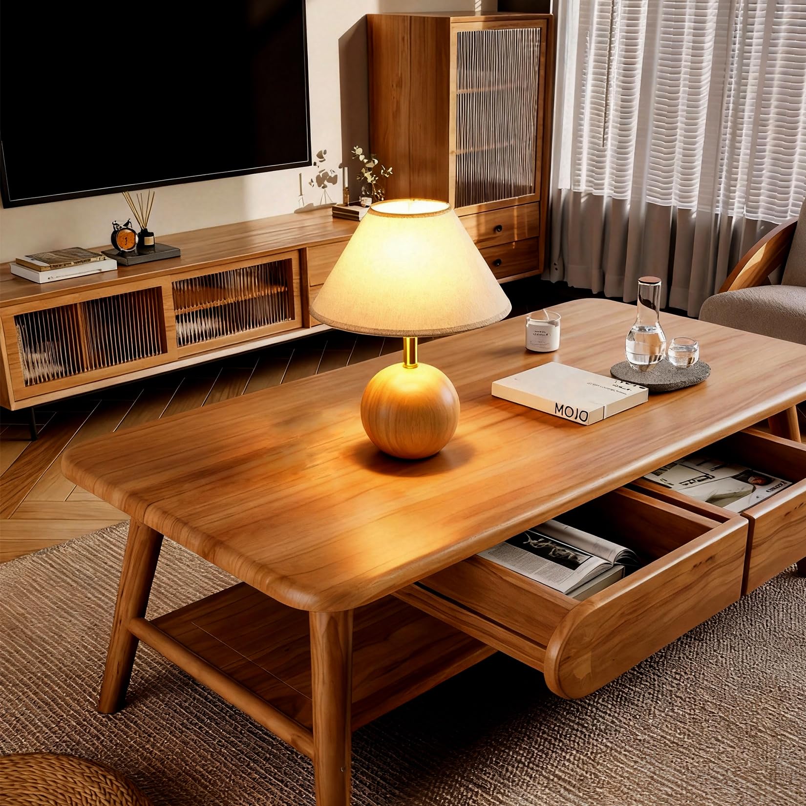 Tischlampe für Wohnzimmer, Holzsockel, Flachsstoff, Schreibtischlampe für Schlafzimmer, kleine Dekoration, Nachttischlampen für Nachttische, LED-Lampe (nicht im Lieferumfang enthalten) (2