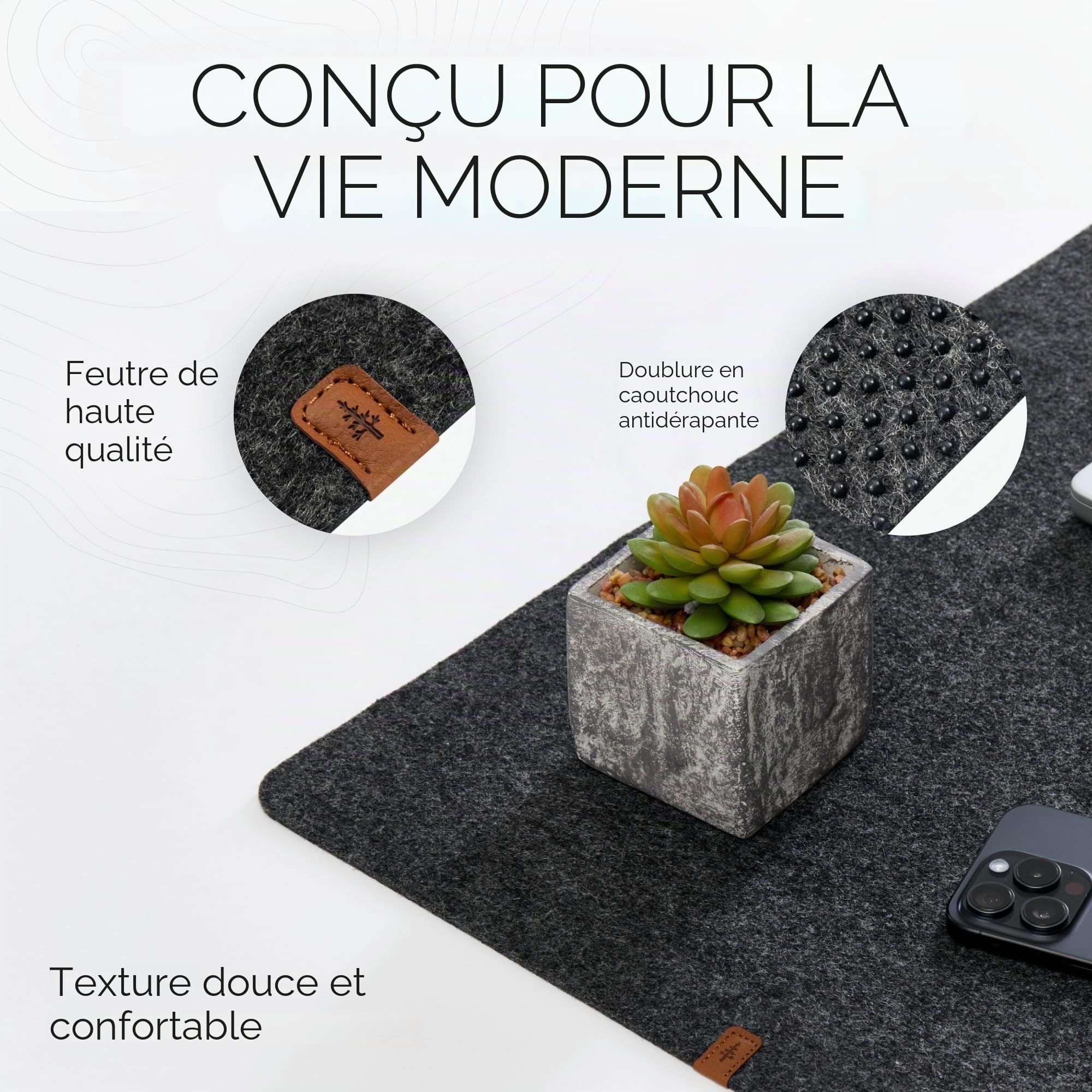 Nordik Grand sous-main en feutre – Anthracite – 89 x 43 cm – Couverture complète pour clavier et souris – Tapis de protection et mat – Sous-main de bureau pour bureau