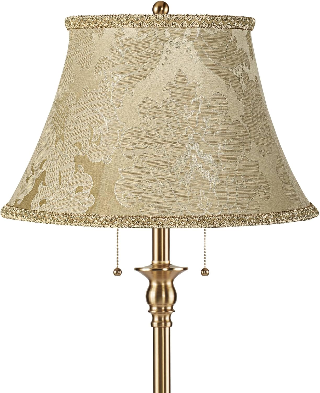 360 Lighting Dyna Traditional 58" Tall 2-Light Standing Floor Lamp Skinny Pole Pull Chain Gold Antique Brass Finish Living Room Bedroom House Reading Office Home Decor Entryway Ivory Brocade Shade