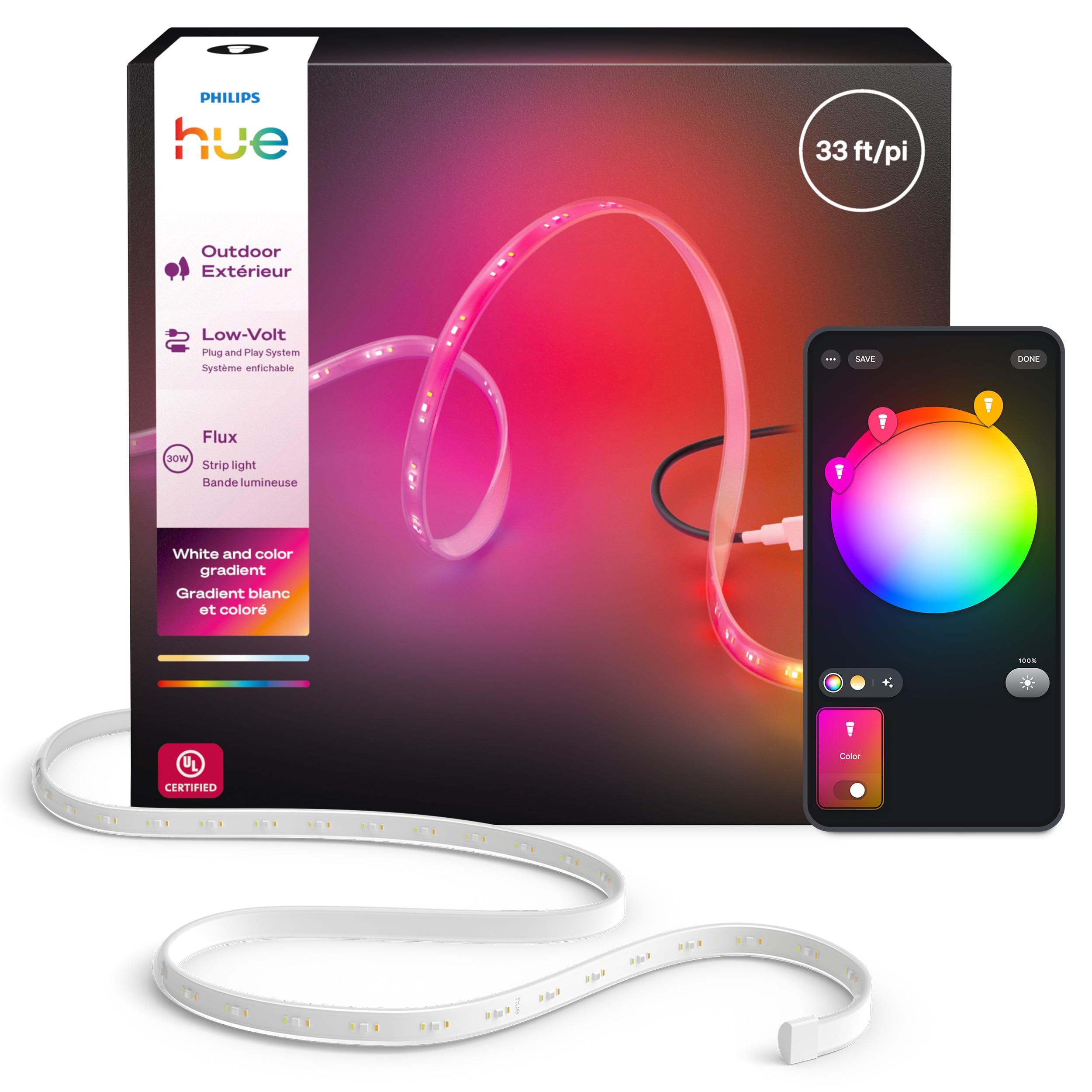 Amazon.com: Philips Hue Flux Outdoor 33-feet Multicolor LED Strip