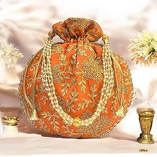 SHAKTISM Matka Embroidered Potli Silk Storage, Potli Pouches for Jewelleries Return Gift Bags, Women's Handbag Shagun Bags...