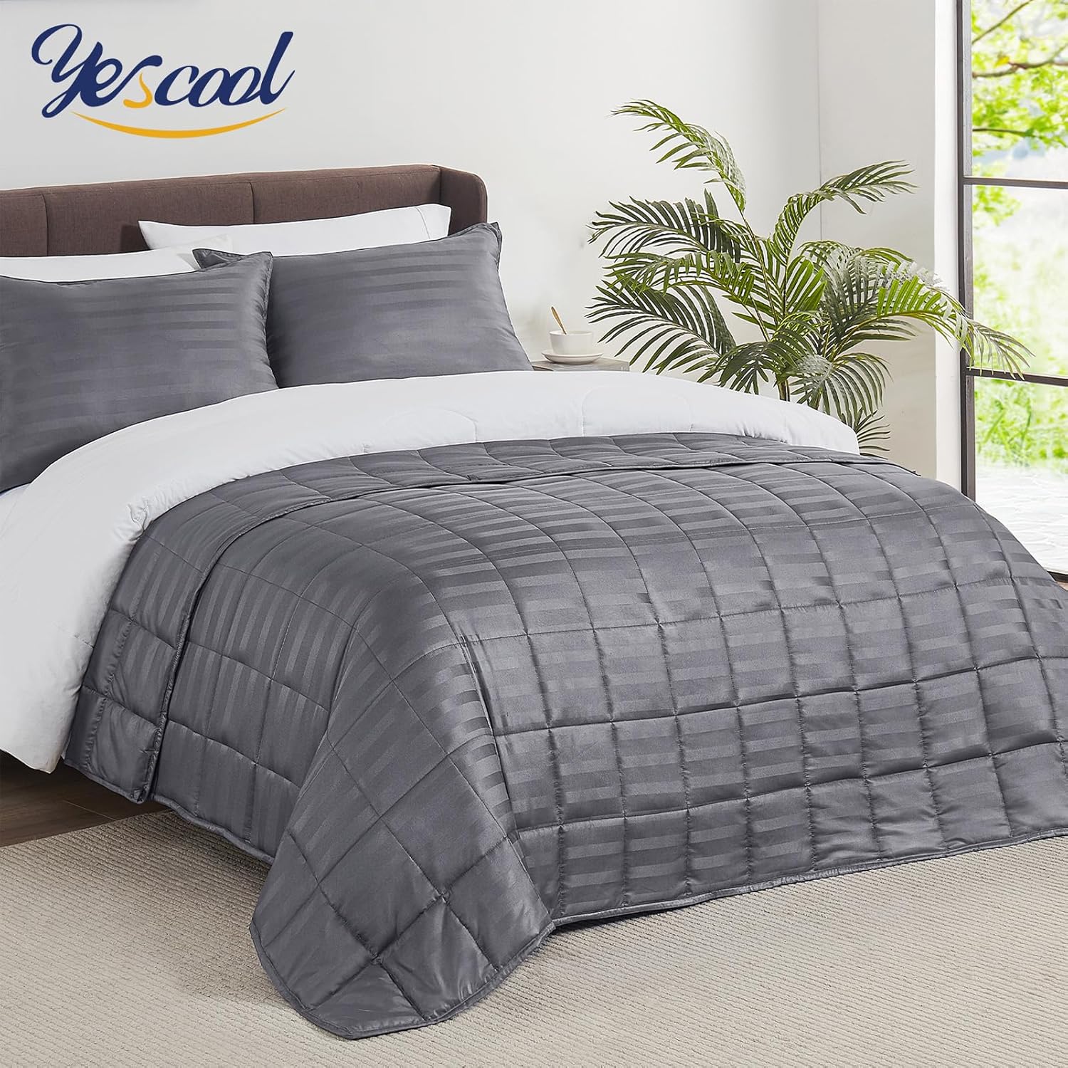 yescool Weighted Blanket for Adults (20 lbs, 60" x 80", Satin Grey Stripes) Heavy Blanket for Sleeping Perfect for 190-210 lbs, Queen Size Breathable Blanket with Premium Glass Bead, Machine Washable - Image 6