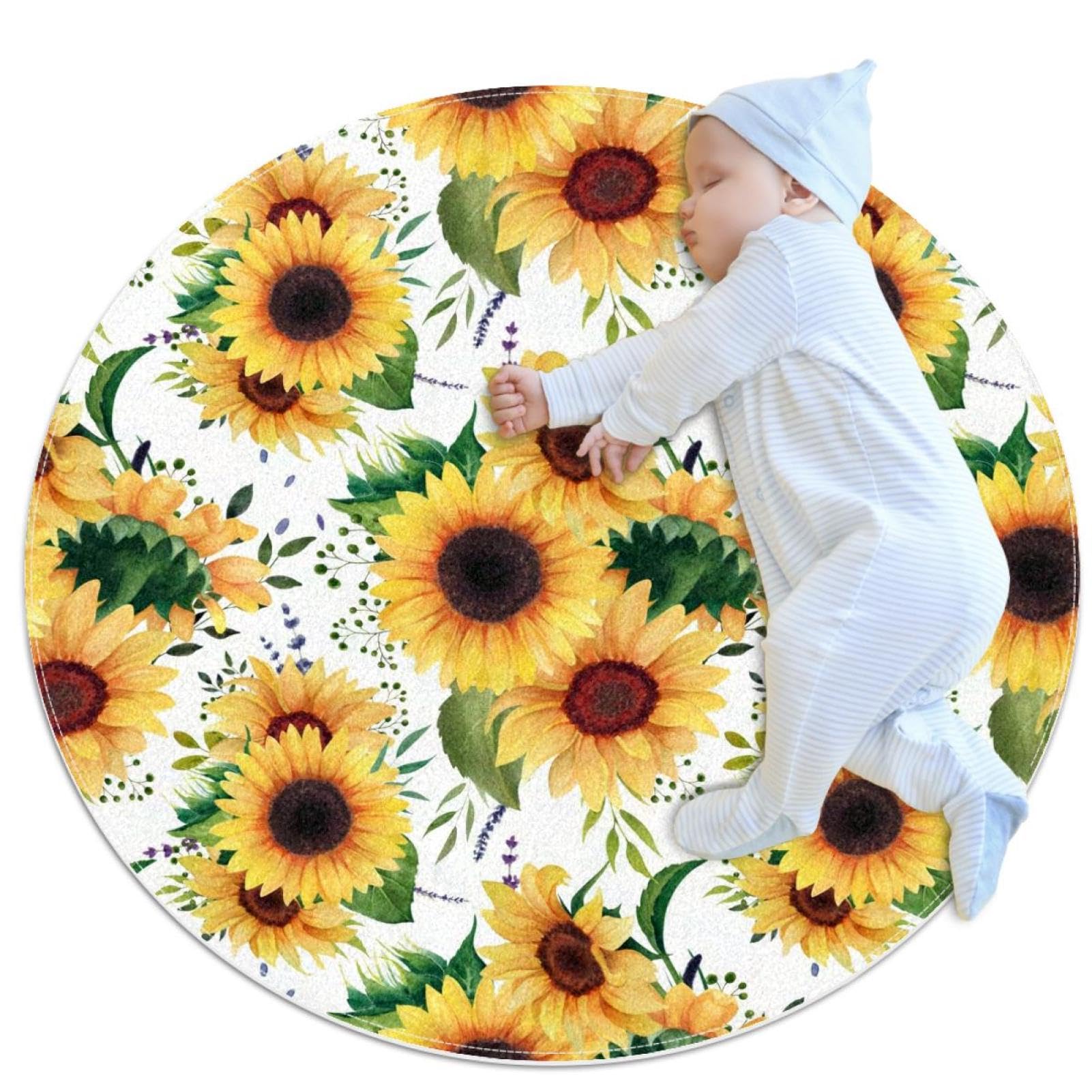 Tapis de sol paillasson tournesol aquarelle rond anti-glisse de 1m