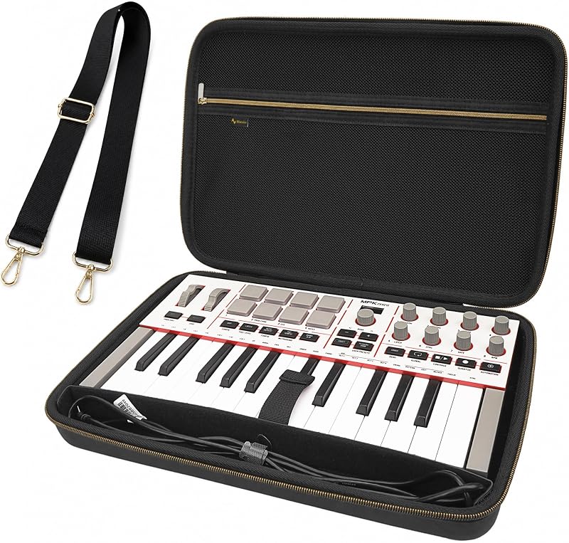 Premium Keyboard MIDI Controller Case Compatible with Akai Mini IV | Arturia MiniLab 3,MiniLab MkII,25-KEY Synthesizer, Portable Protective Cover Bag with Shoulder Strap(Gold Tone Edition)