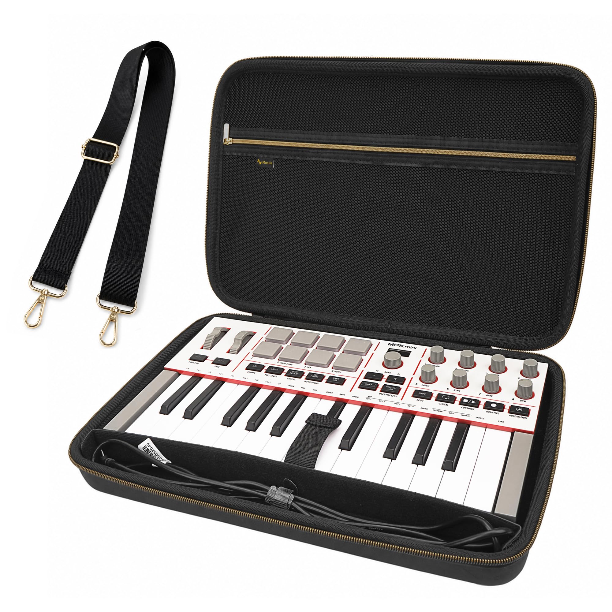 Musiin Custodia per controller tastiera MIDI di alta qualità, compatibile con Akai Mini IV, Arturia MiniLab 3, MiniLab MkII, sintetizzatore a 25 tasti, custodia protettiva portatile con tracolla (Gold