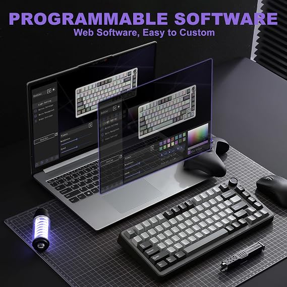 YUNZII B75 PRO Wireless Mechanical Keyboard,75% Layout with Knob,Hot Swap Gasket Structure,Creamy Pre-lubed Switches,RGB Backlit,Bluetooth/Type-C/2.4G for Win/Mac (Dark Grey, Milk Switch)