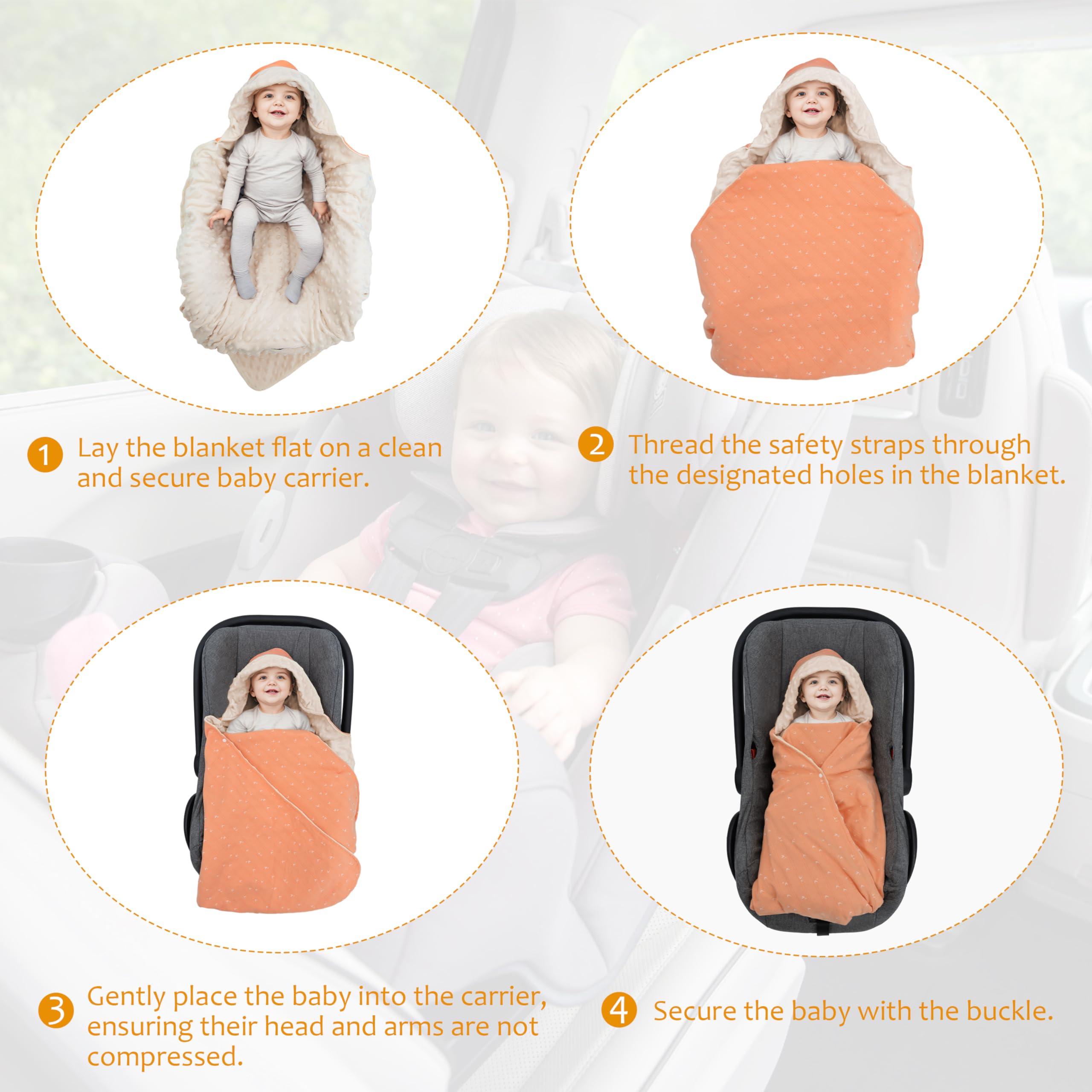 Coperta Avvolgente in 100% Cotone, 90*90cm Bifacciale Multifunzionale Copertina Accogliente con Cappuccio, Morbida Trapunta per Tutte le Stagioni, Adatto a Passeggino, Seggiolino, Unisex, Arancione