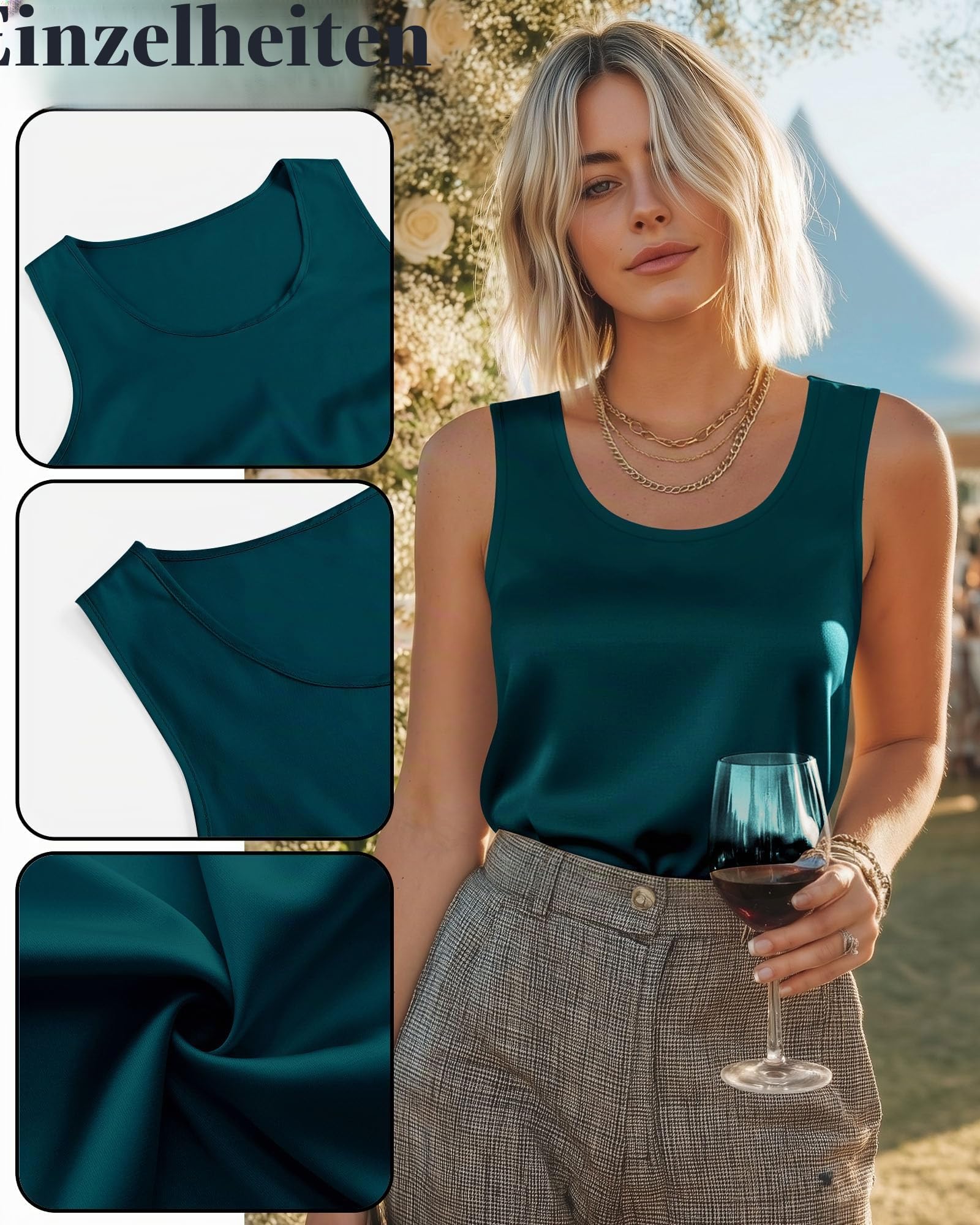 3er Pack Leichte Satin Tanktops Für Damen, M, 3-Farbe