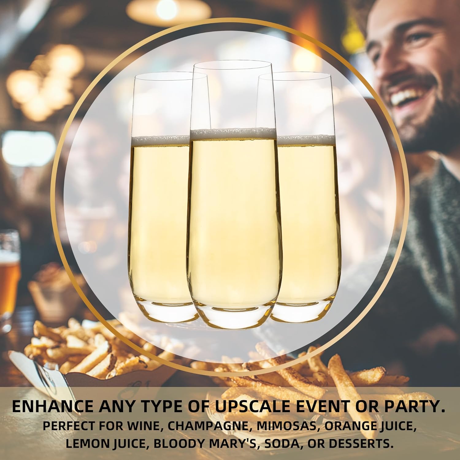 Stemless Champagne Flutes Set of 12, 10 oz Modern Clear Glasses for Champagne, Mimosas, Prosecco and Cocktails, Durable and Dishwasher Safe, Ideal for Weddings, Parties and Home (12 PCS) - Image 5