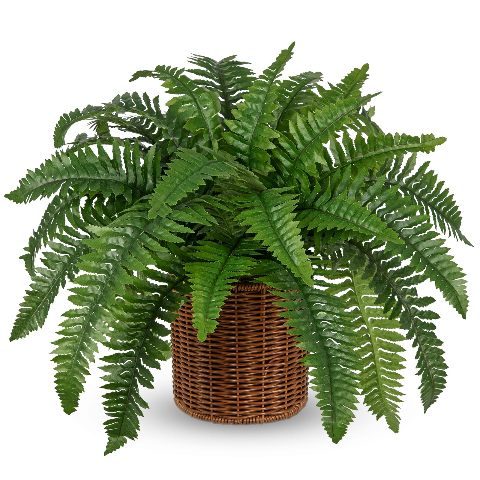 Hollyone Fake Fern Potted Plant Boston Fern in woven basket